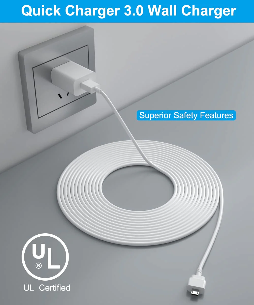 Itramax 10 FT Blink Mini Charger Cable with Wall Adapter(1 Pack),Charger Brick and Micro USB End Camera Charging Extension Cord Wire, Waterproof Long Power Supply Cables for Blink Security,10FT 10FT White 1 - Image 4