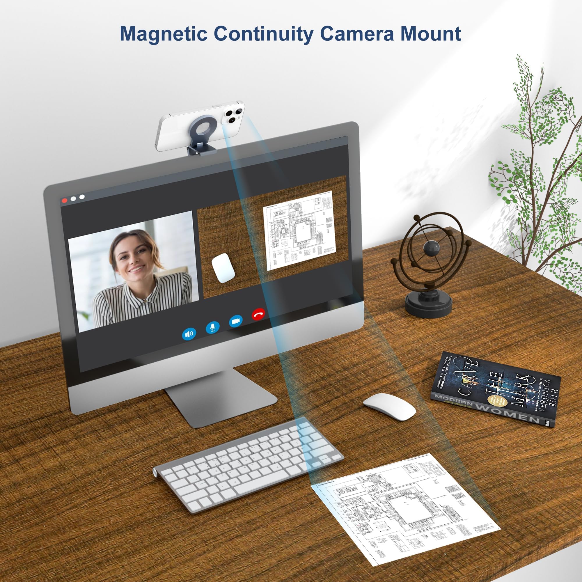 Itramax Continuity Camera Mount for Desktop Monitor & iMac,iPhone Webcam Stand,Magnetic iPhone Monitor Mount,Monitor Continuity Holder with Mag-Safe for iPhone 16,15,14,13,12,Mac,TV,Laptop Grey - Image 5