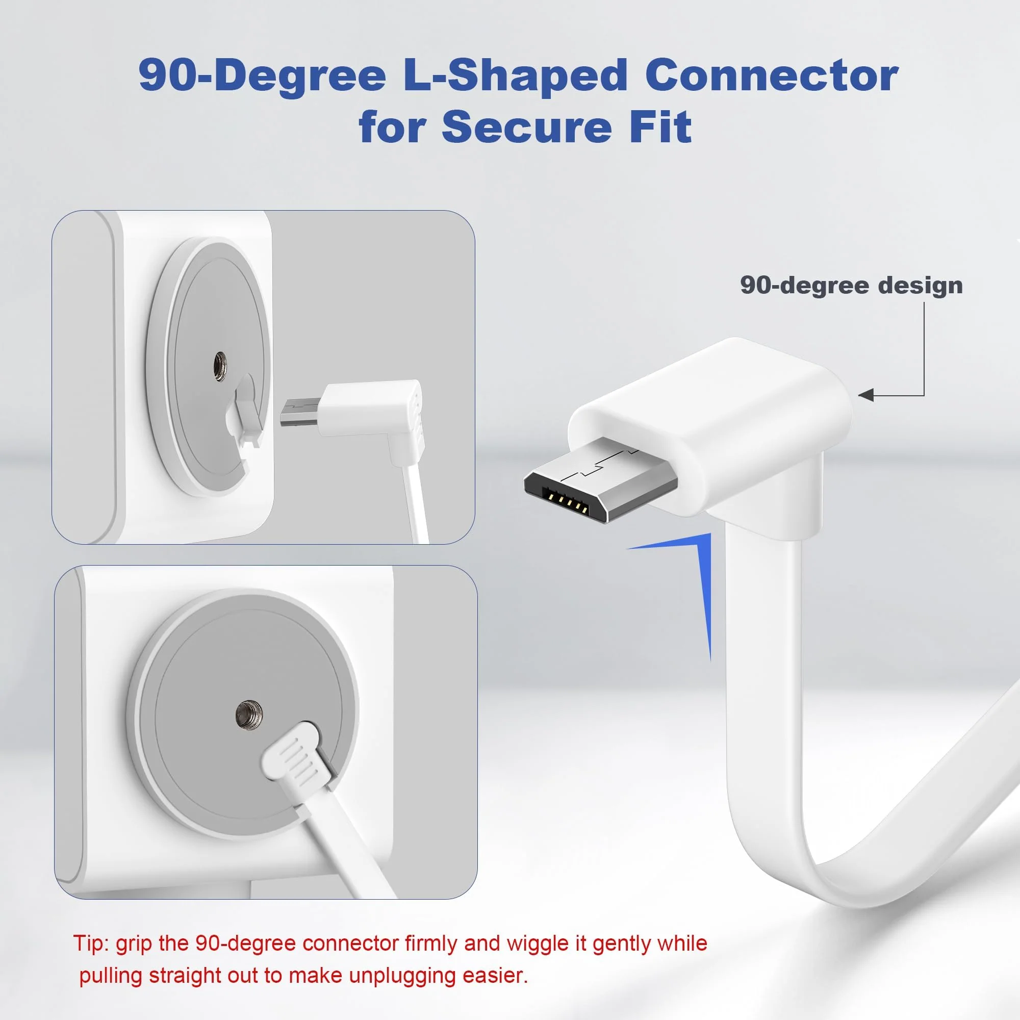 Itramax WYZE Cam Pan V3 Charger Cable 15FT 2Pack,Micro USB Extension Cord 90 Degree Power Adapter L-Shaped Long Flat Charging for WYZE Pan V3 Outdoor Camera No Support Data Transfer,White 20 25 30 FT 15FT/4.5M White - Image 3