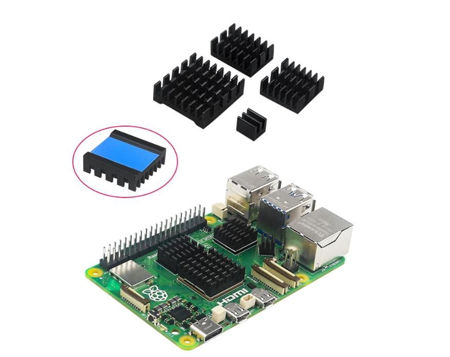 ITSTUFF Aluminium Heatsink Set of 4 Black for Raspberry Pi 5 Self-Adhesive Quiet Passive Cooling - Image 3