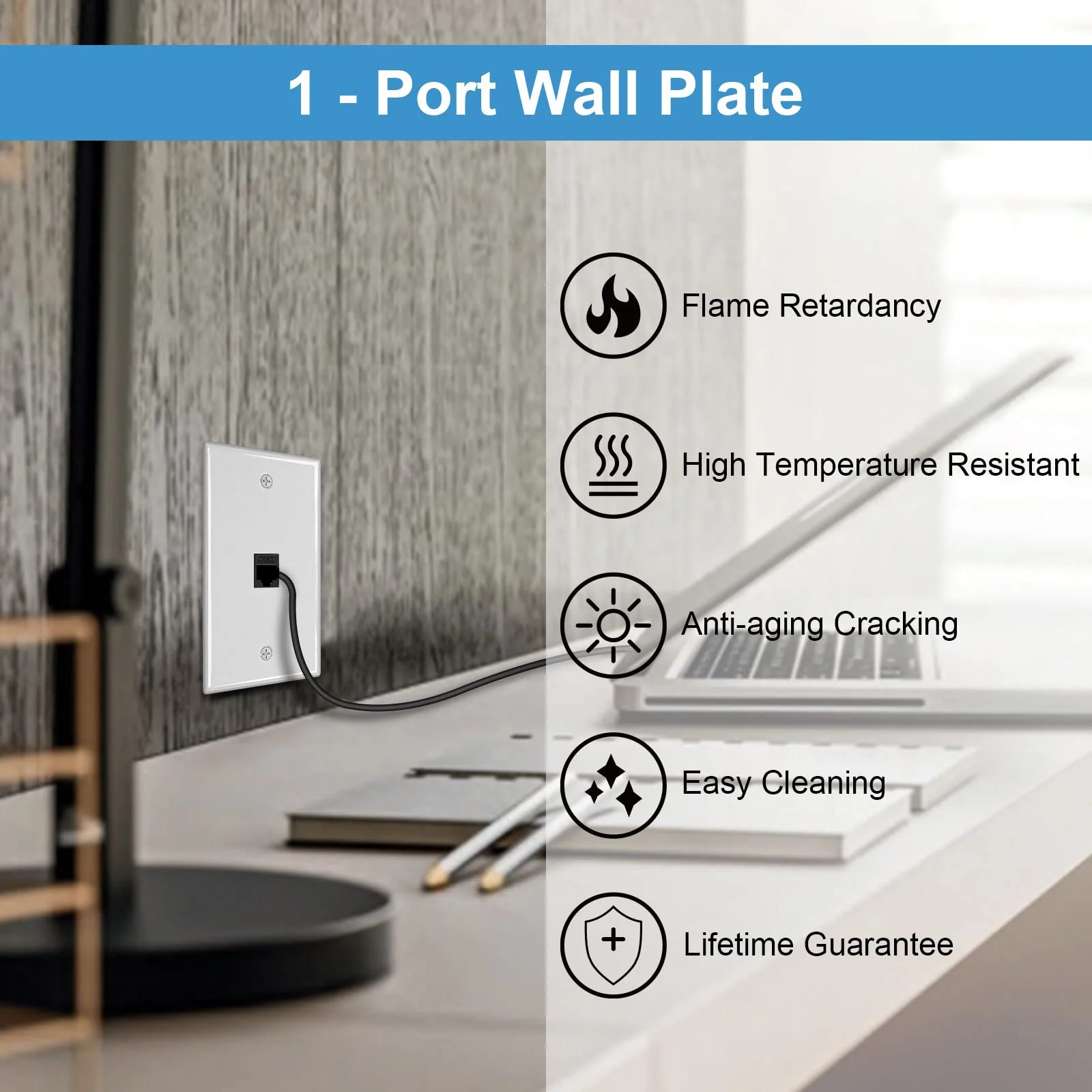 Iwillink 1-Port Keystone Wall Plate 10-Pack, Low Profile Ethernet Wall Plates for Keystone Jack, White - Image 3
