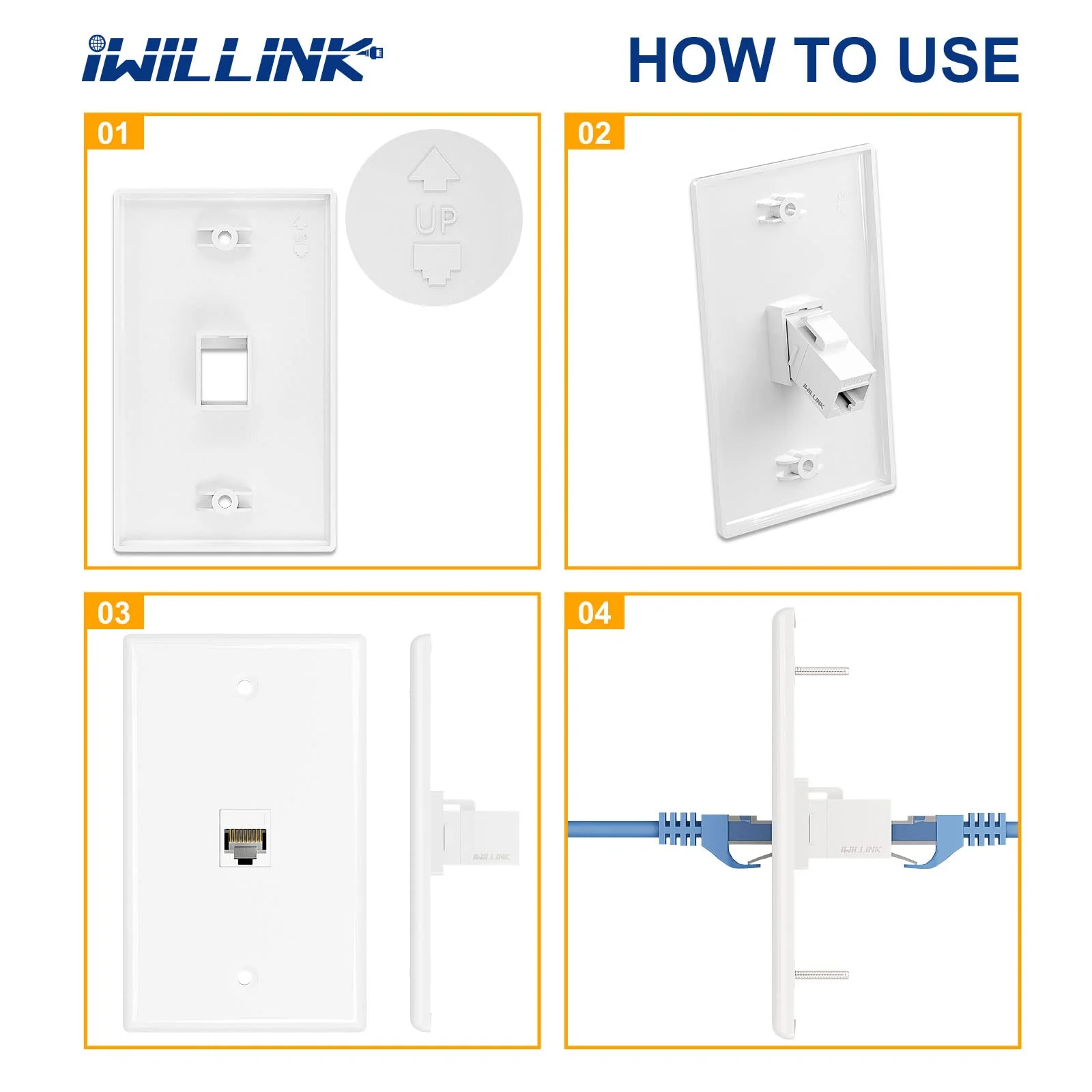 Iwillink 1-Port Keystone Wall Plate 10-Pack, Low Profile Ethernet Wall Plates for Keystone Jack, White - Image 6