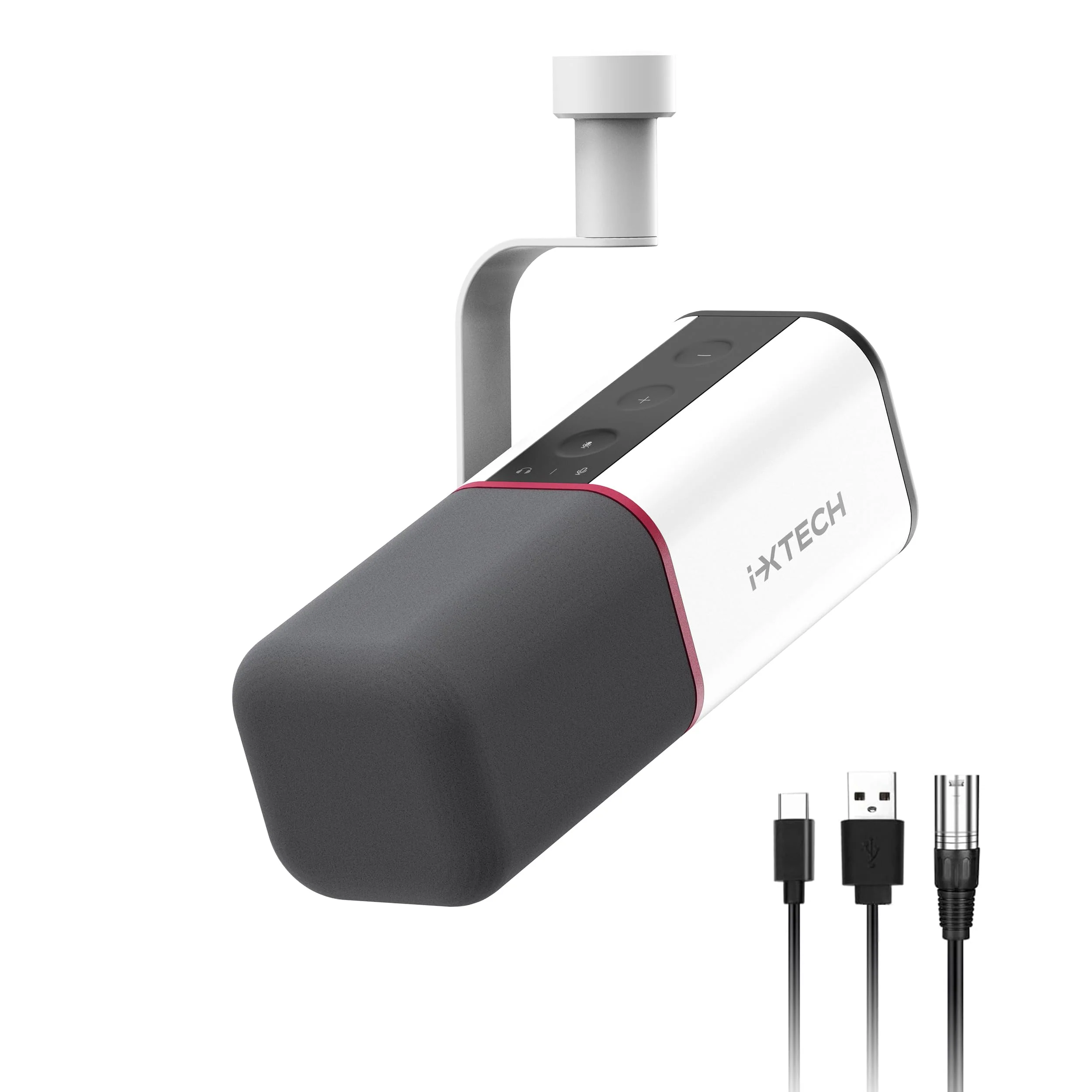 IXTECH Cardioid Dynamic Microphone with Mic Cover, Vocal USB XLR Microphone for Podcasting, Streaming, Recording, Gaming and Voice-Over (White) Dynamic Mic White