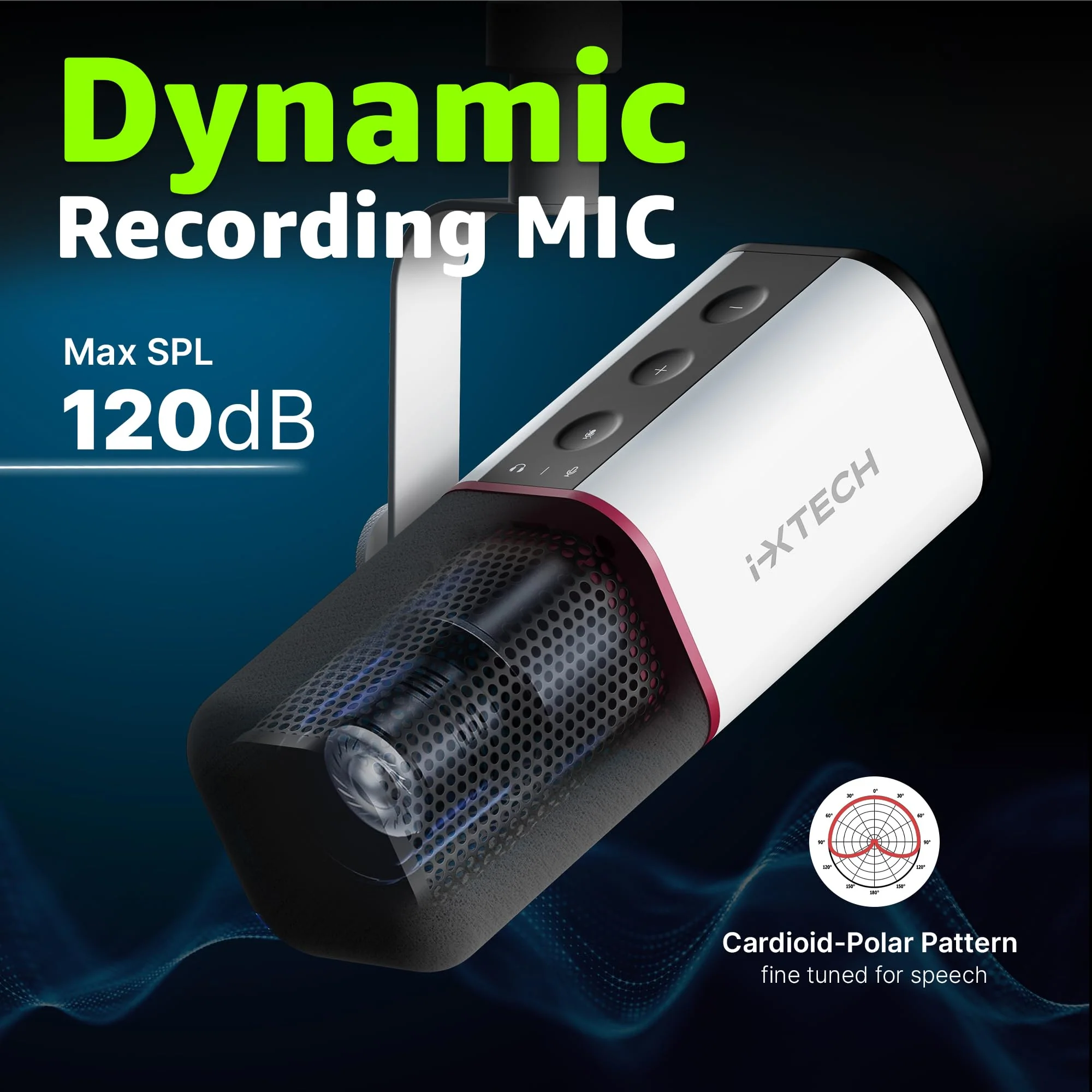 IXTECH Cardioid Dynamic Microphone with Mic Cover, Vocal USB XLR Microphone for Podcasting, Streaming, Recording, Gaming and Voice-Over (White) Dynamic Mic White - Image 2