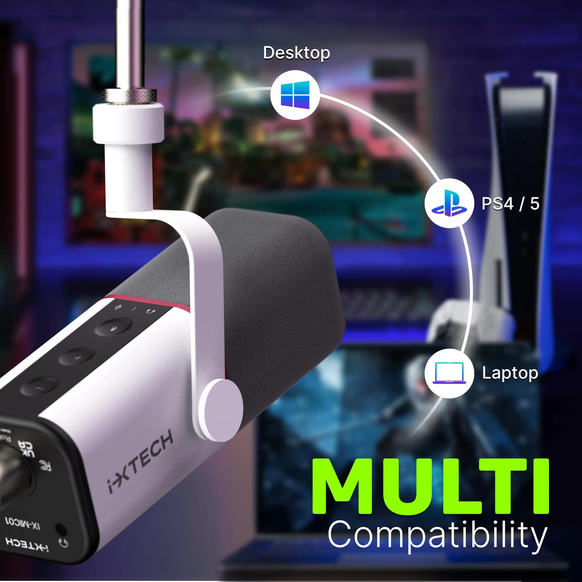 IXTECH Cardioid Dynamic Microphone with Mic Cover, Vocal USB XLR Microphone for Podcasting, Streaming, Recording, Gaming and Voice-Over (White) Dynamic Mic White - Image 4