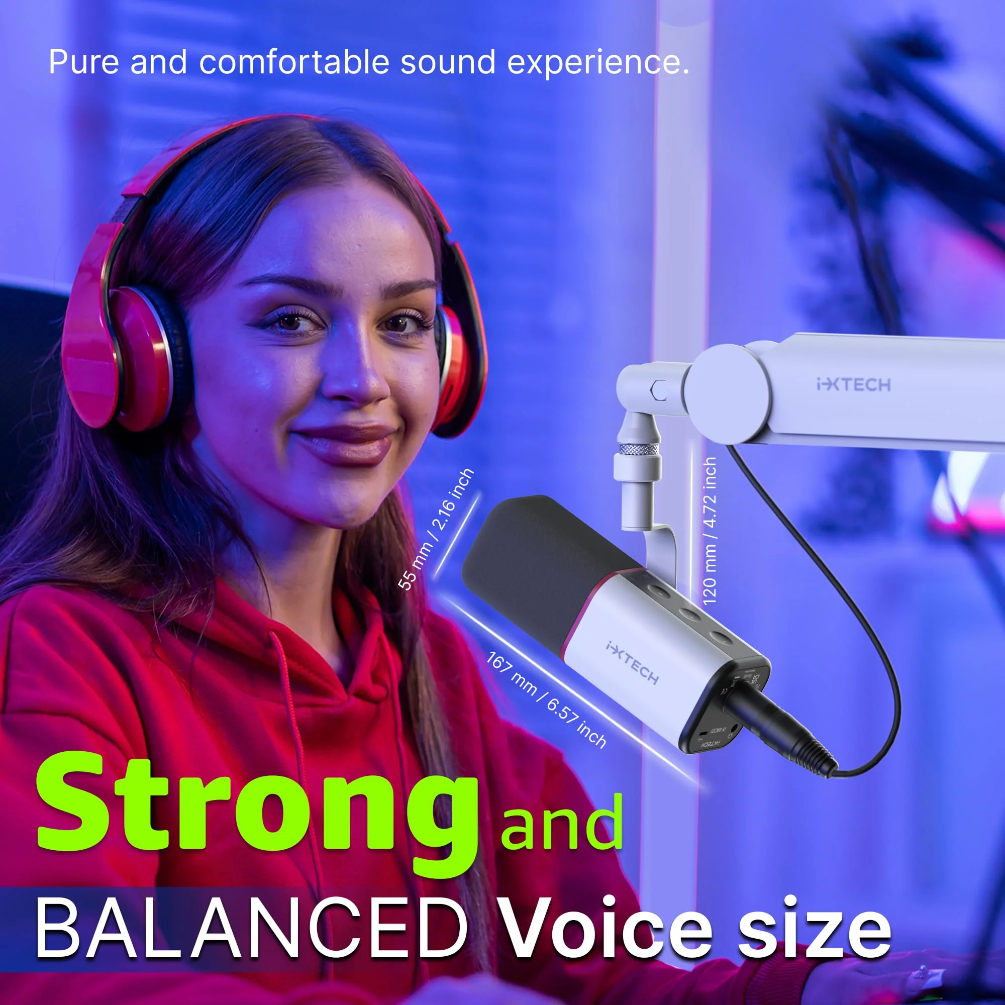 IXTECH Cardioid Dynamic Microphone with Mic Cover, Vocal USB XLR Microphone for Podcasting, Streaming, Recording, Gaming and Voice-Over (White) Dynamic Mic White - Image 7