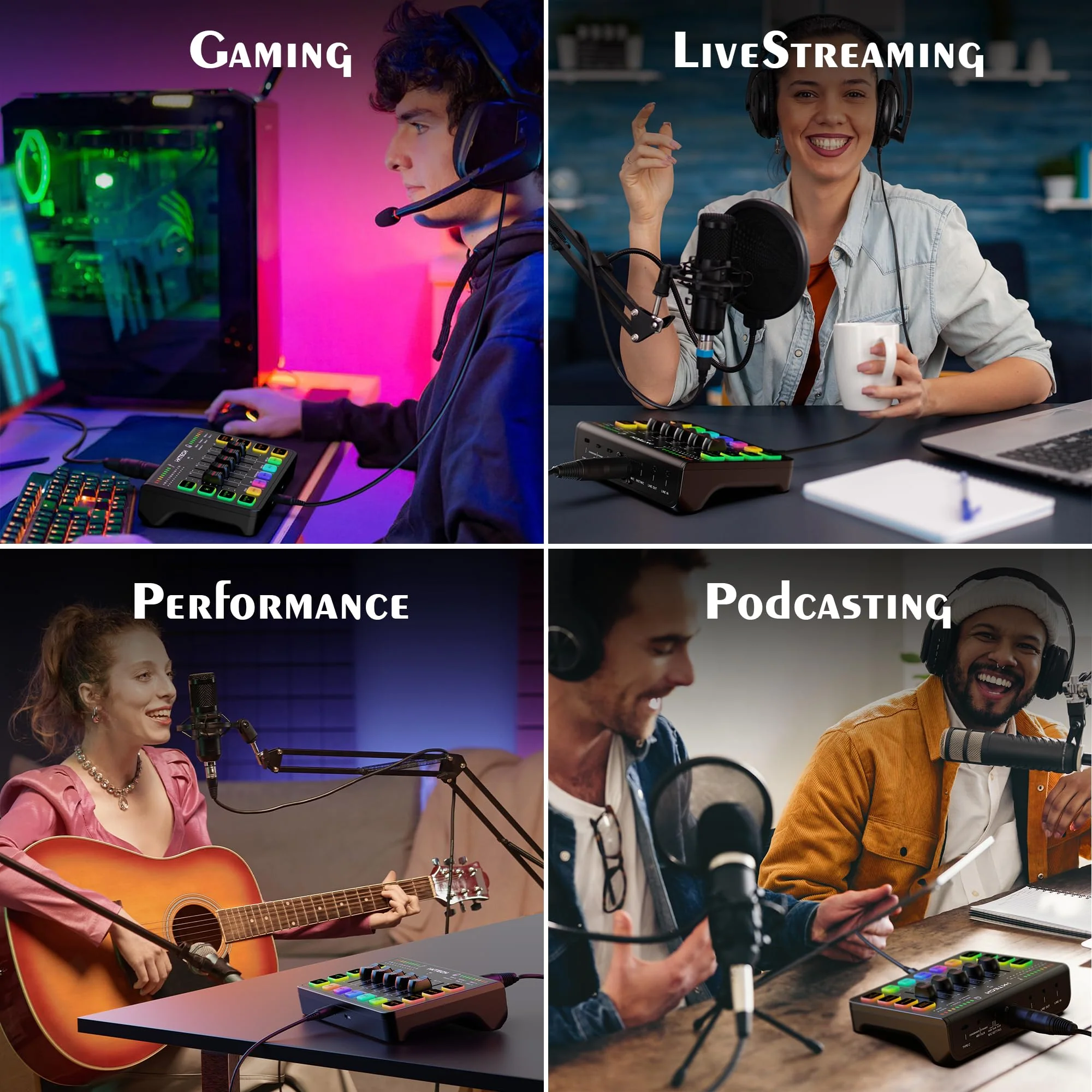 IXTECH Gaming Audio Mixer 4 Channel Soundboard, Streaming RGB PC Audio Interface with XLR Microphone Support, Audio Equalizer for Gaming Podcast Streaming Karaoke, Individual Volume Controls (Black) IX-MI-MIX01 Black - Image 5