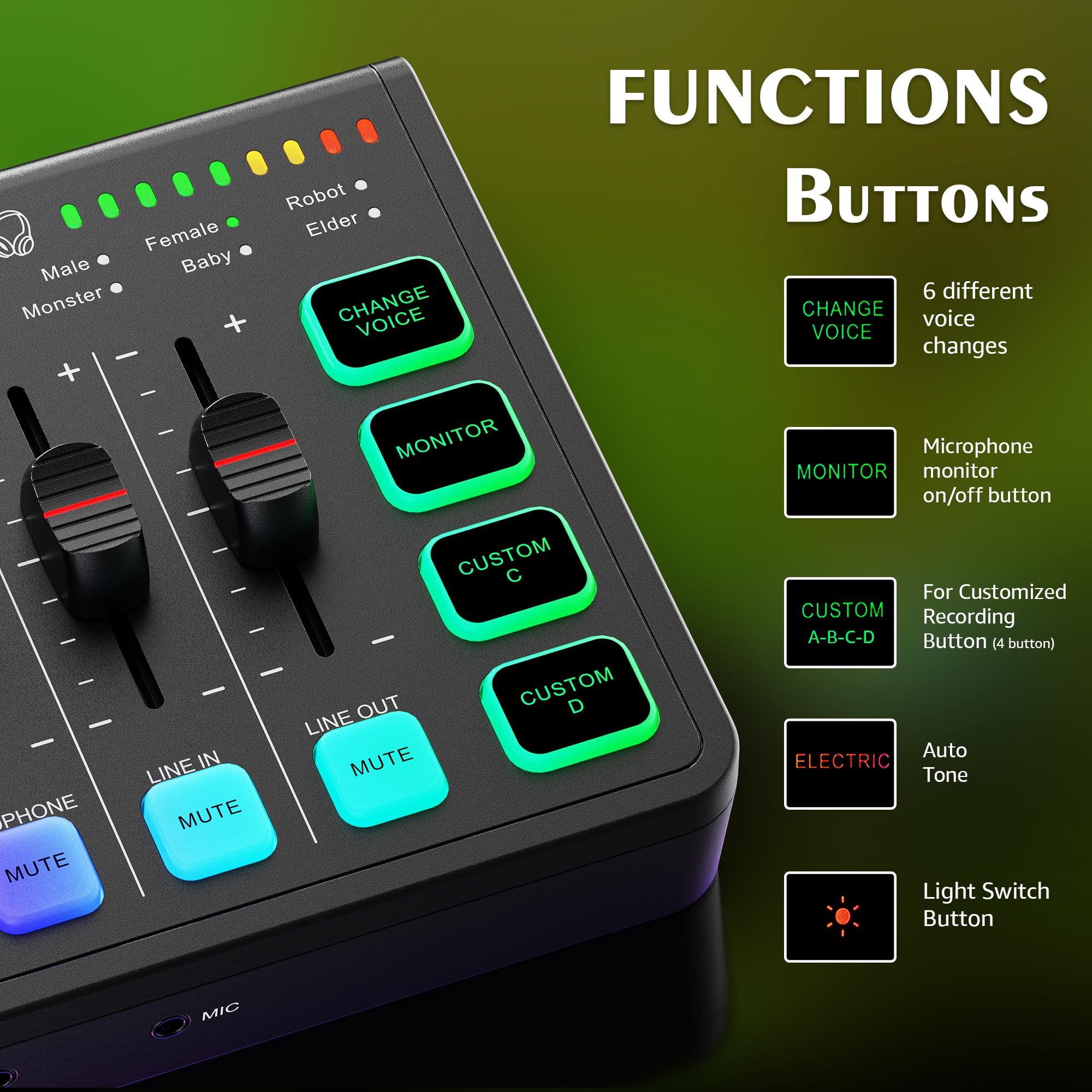 IXTECH Gaming Audio Mixer 4 Channel Soundboard, Streaming RGB PC Audio Interface with XLR Microphone Support, Audio Equalizer for Gaming Podcast Streaming Karaoke, Individual Volume Controls (Black) IX-MI-MIX01 Black - Image 6