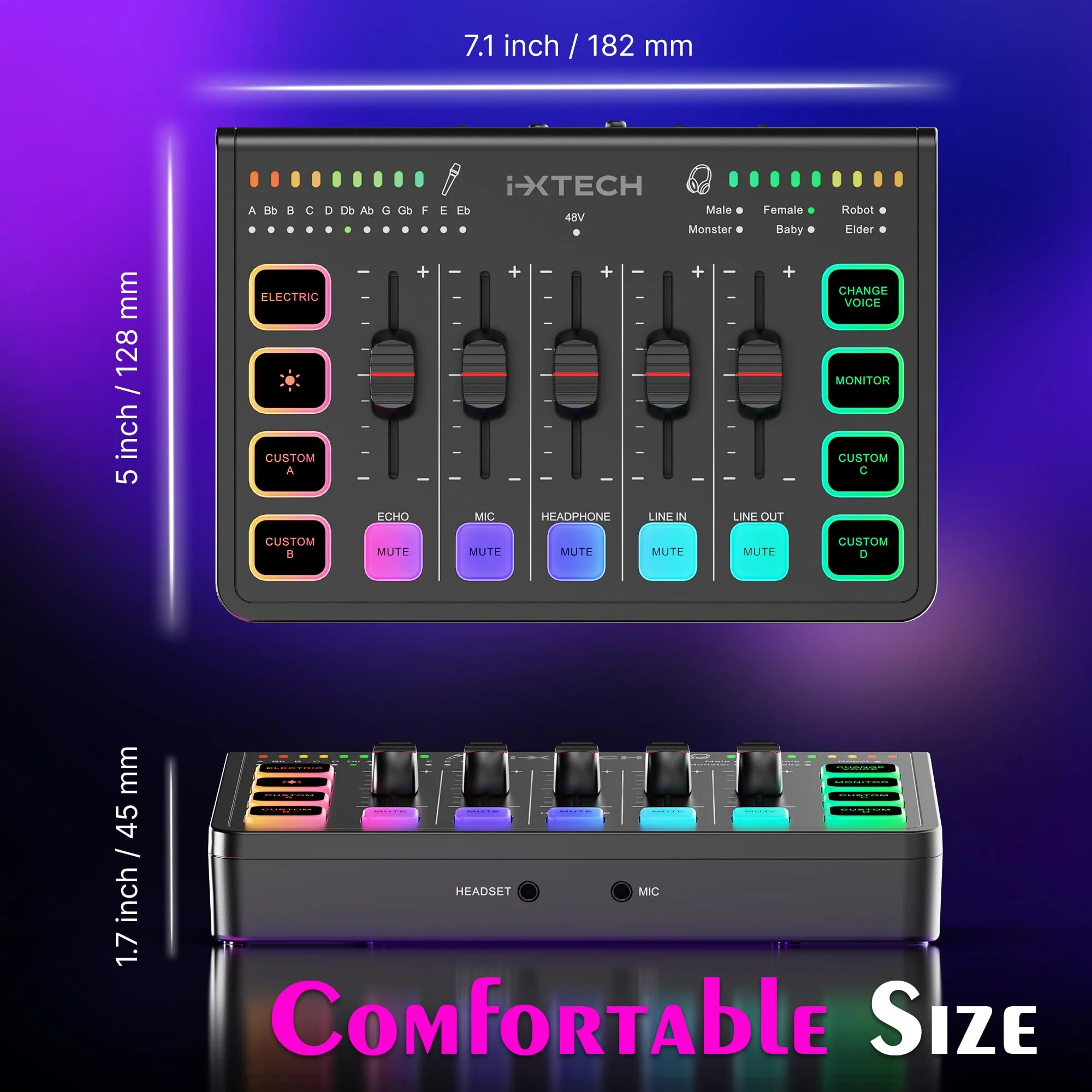 IXTECH Gaming Audio Mixer 4 Channel Soundboard, Streaming RGB PC Audio Interface with XLR Microphone Support, Audio Equalizer for Gaming Podcast Streaming Karaoke, Individual Volume Controls (Black) IX-MI-MIX01 Black - Image 8