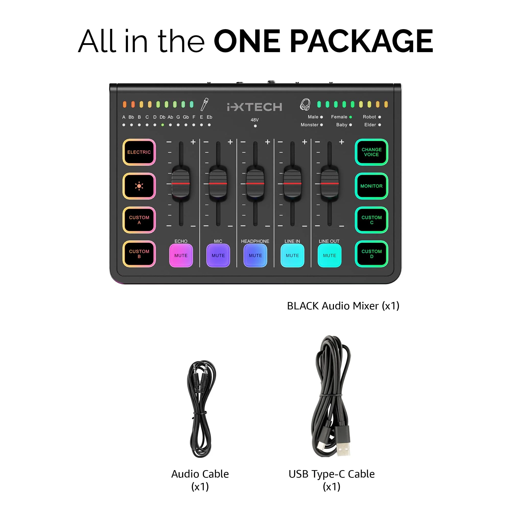 IXTECH Gaming Audio Mixer 4 Channel Soundboard, Streaming RGB PC Audio Interface with XLR Microphone Support, Audio Equalizer for Gaming Podcast Streaming Karaoke, Individual Volume Controls (Black) IX-MI-MIX01 Black - Image 9