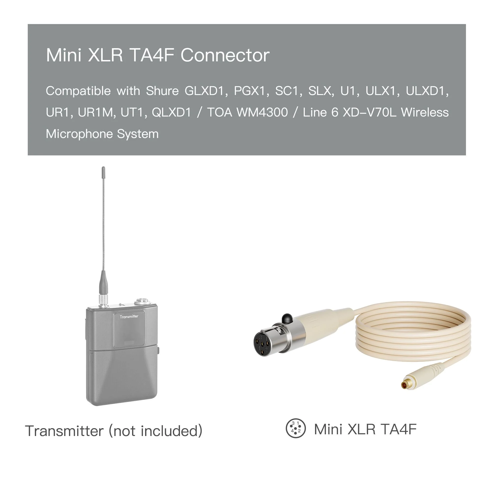 J K Pro Earhook Headset Headworn Microphone MIC-J 071S Compatible with Shure Wireless System - Mini XLR TA4F Detachable Cable - Image 2