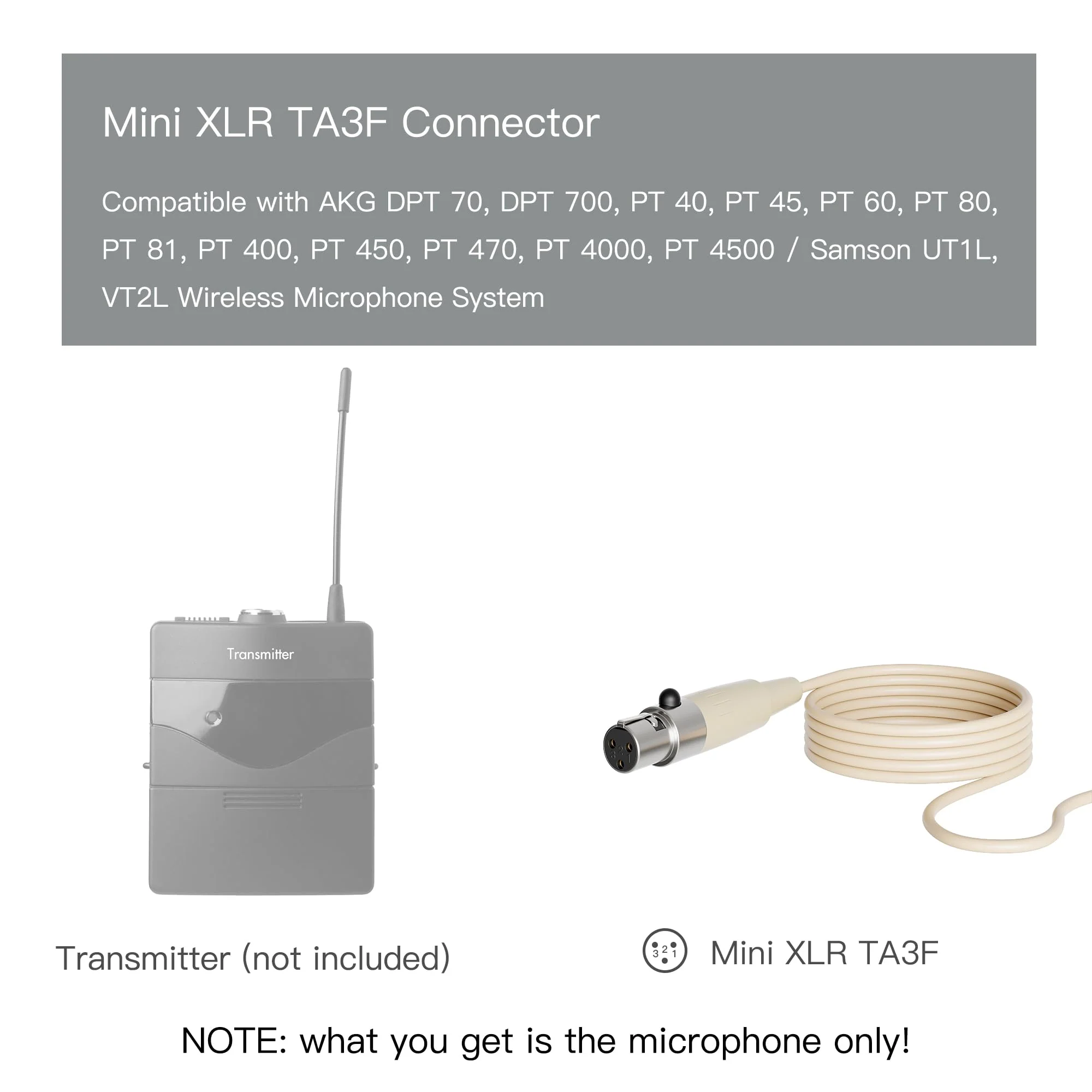 J K Pro Earhook Headworn Microphone Headset Microphone MIC-J S90 Compatible with AKG Samson Wireless Bodypack Transmitter - Mini XLR TA3F Connector - Image 3