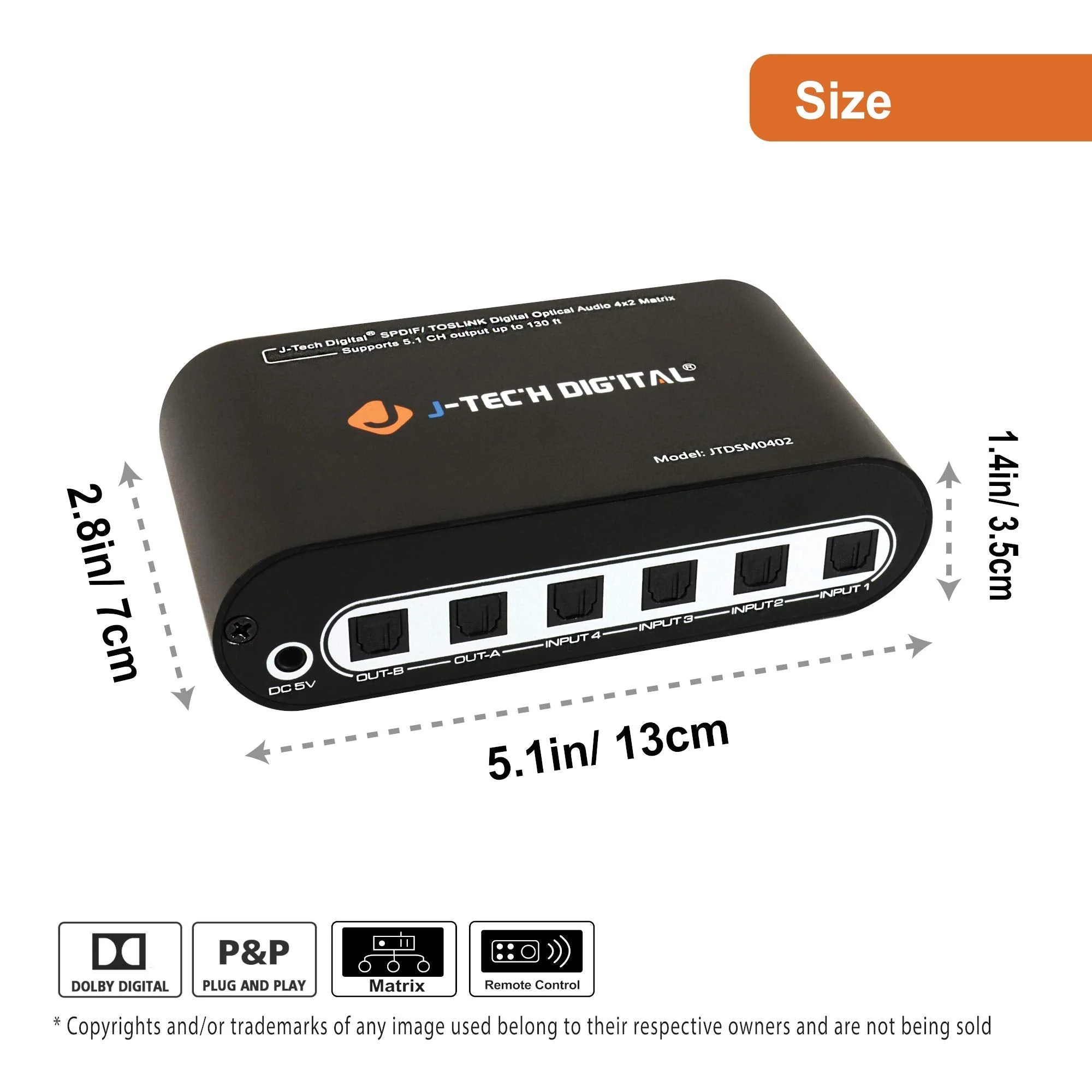 J-Tech Digital Premium Quality SPDIF TOSLINK Digital Optical Audio 4x2 Matrix (4 Inputs 2 Outputs) - Image 2