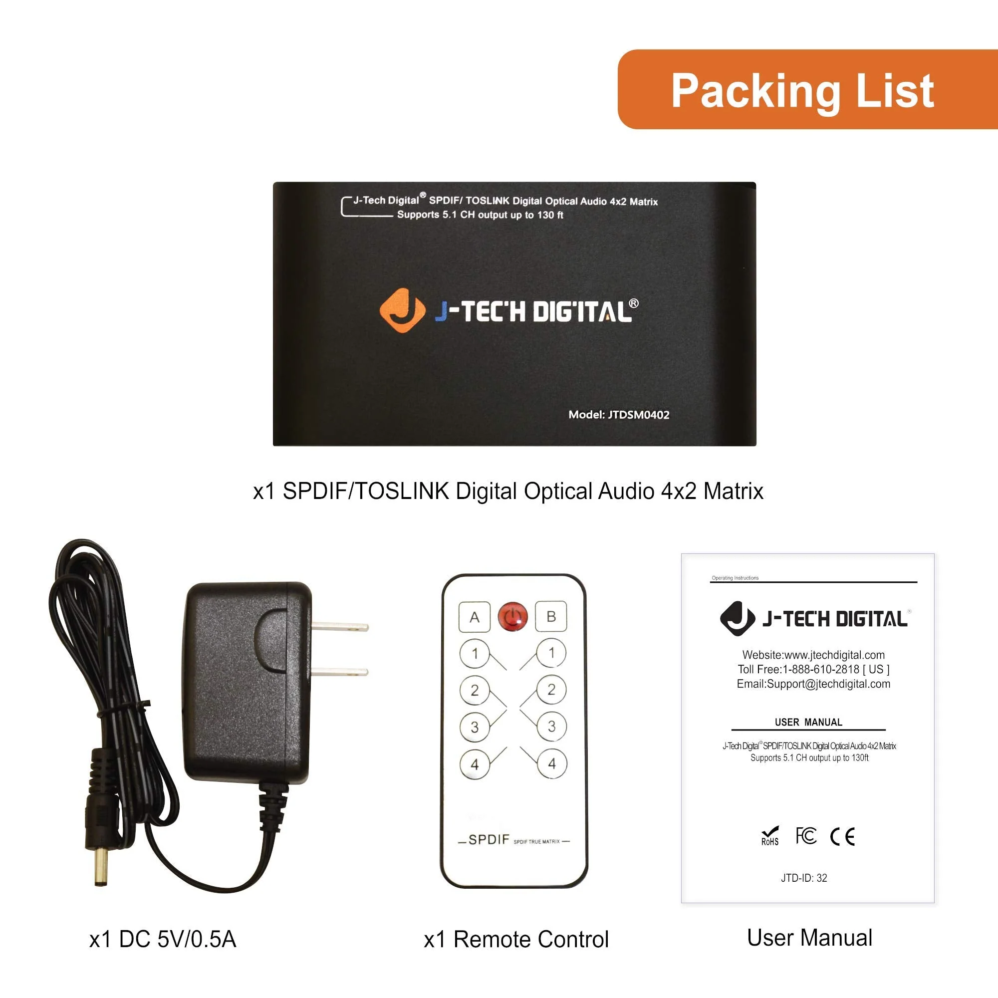 J-Tech Digital Premium Quality SPDIF TOSLINK Digital Optical Audio 4x2 Matrix (4 Inputs 2 Outputs) - Image 5