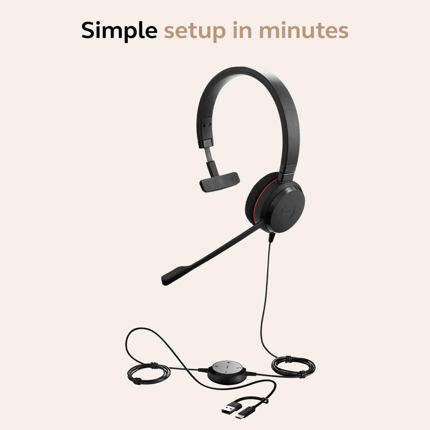 Jabra Evolve 20 Wired Headset (2025 Edition) - Single-Ear Set for Office and Work from Home - Call Control - Certified for MS Teams - USB-C/A Connectivity - Black Mono Teams Certified - Image 5