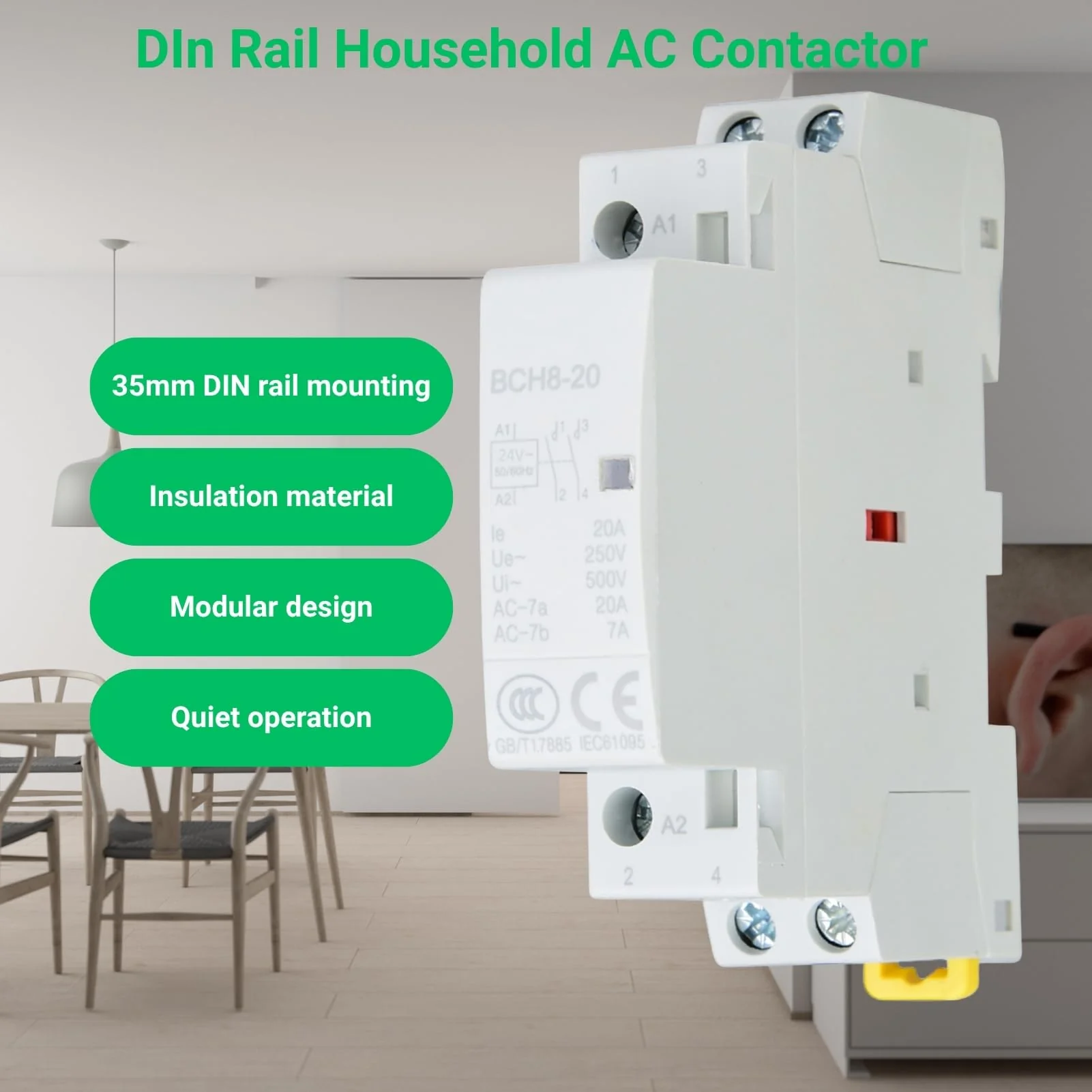Jadeshay AC Contactor 2P 20A 24V 220V/230V 50/60Hz Household Contactor DIN Rail Mounting 1NO 1NC (24V) - Image 2