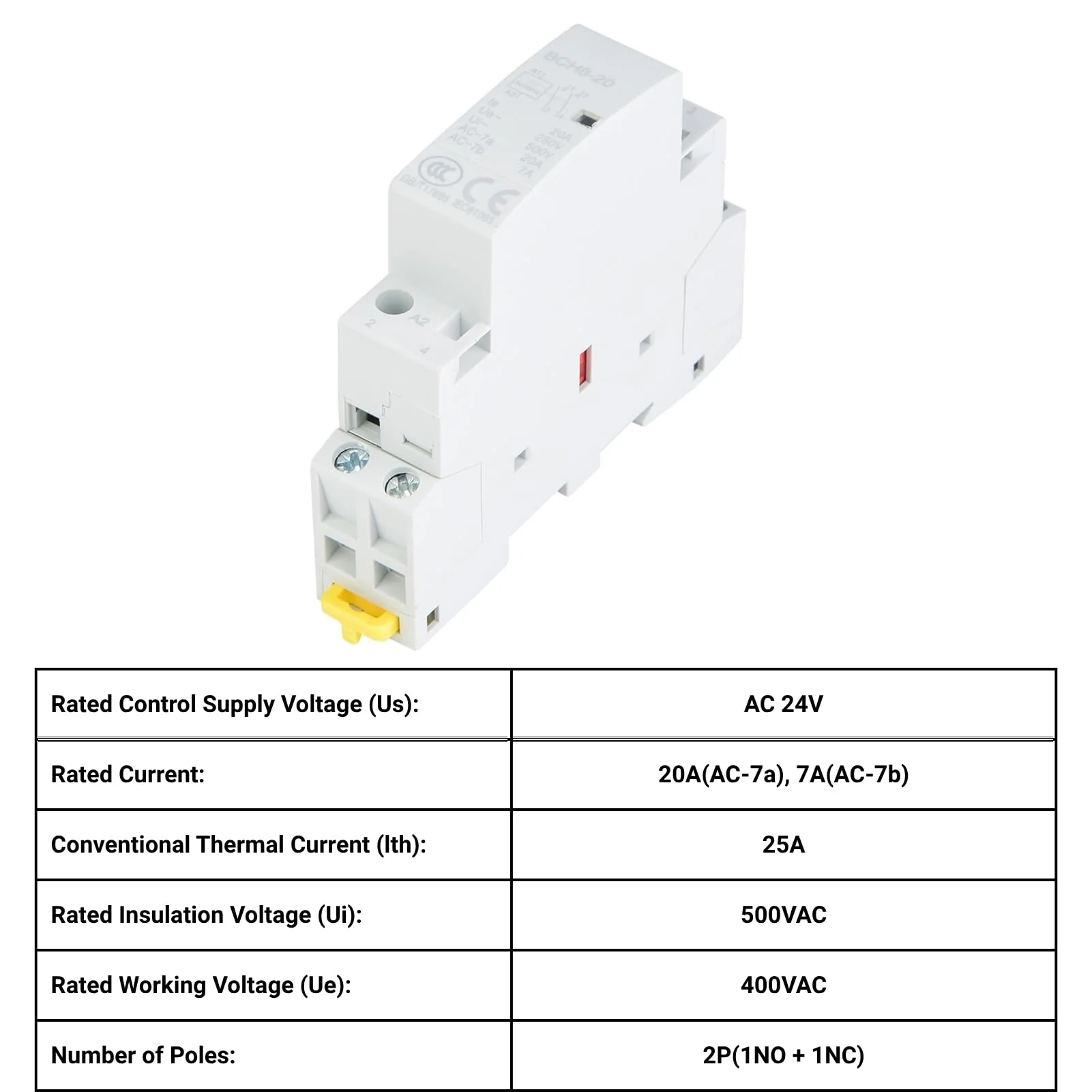 Jadeshay AC Contactor 2P 20A 24V 220V/230V 50/60Hz Household Contactor DIN Rail Mounting 1NO 1NC (24V) - Image 3