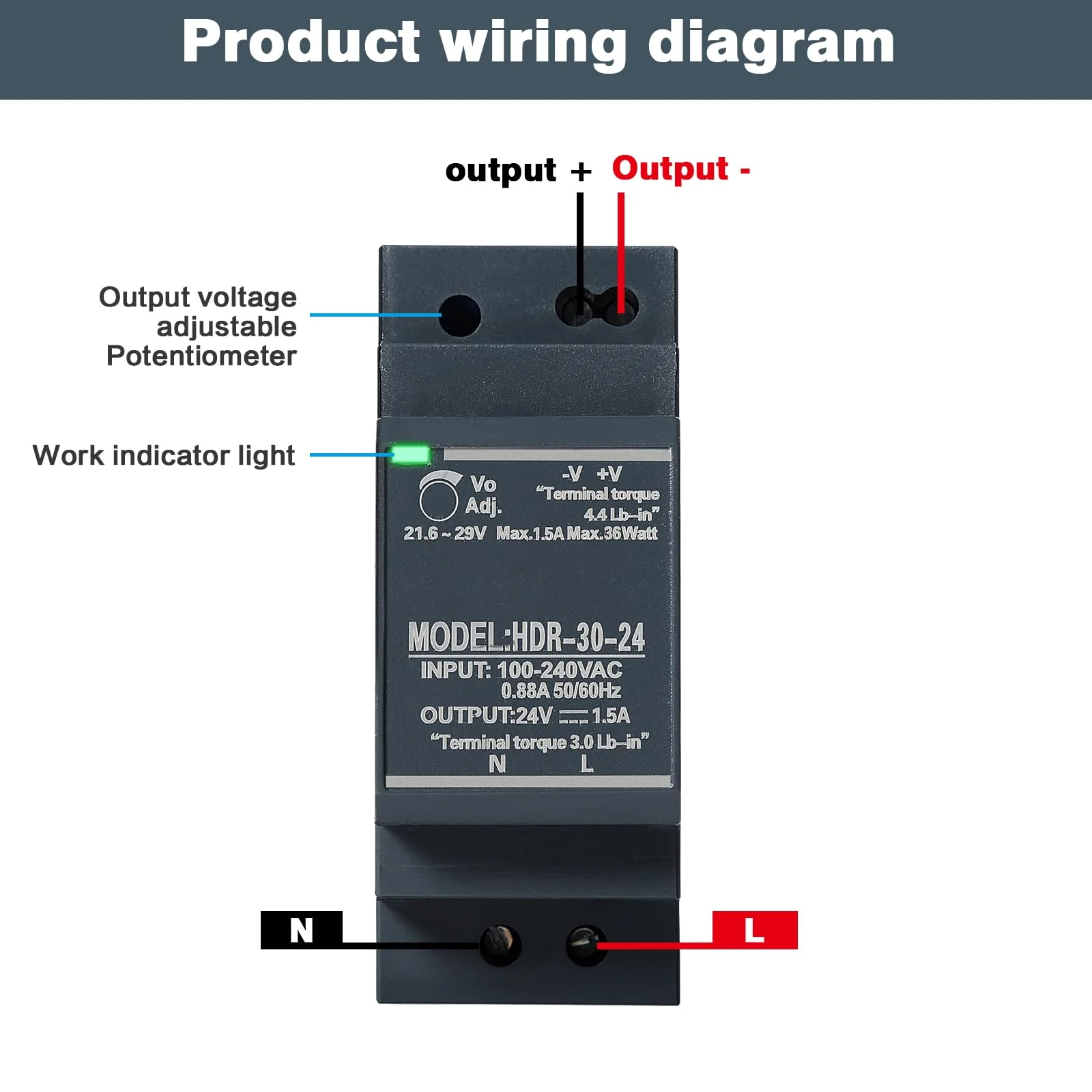 Jadeshay DIN Rail Power Supply 24 V 1.5 A 30 W DIN Rail Power Supply 12 V HDR-30-12 30 W 24 V 1.5 A Switching Power Supply DIN Rail Transformer AC/DC Single Phase Transformer HDR-30W-24V1.5A - Image 3