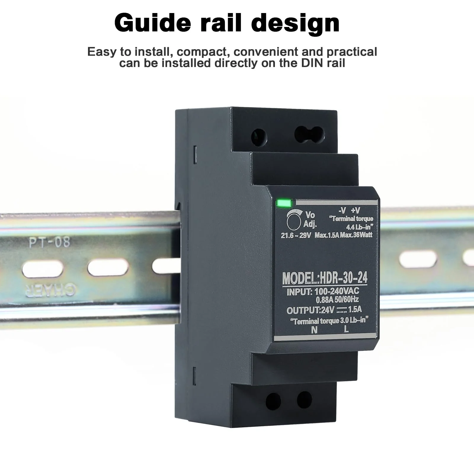 Jadeshay DIN Rail Power Supply 24 V 1.5 A 30 W DIN Rail Power Supply 12 V HDR-30-12 30 W 24 V 1.5 A Switching Power Supply DIN Rail Transformer AC/DC Single Phase Transformer HDR-30W-24V1.5A - Image 4