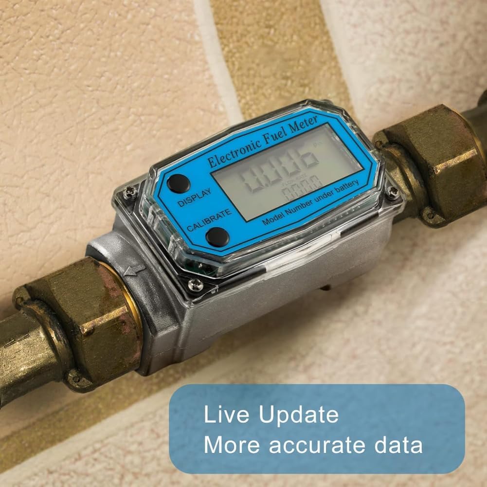 Jadeshay Flow Meter for Turbines, Mini Digital Flow Meter 1 Inch NPT Thread Flow Meter for Fuel 15-120L 1 Inch (Blue-LW-25) Blue - Image 2