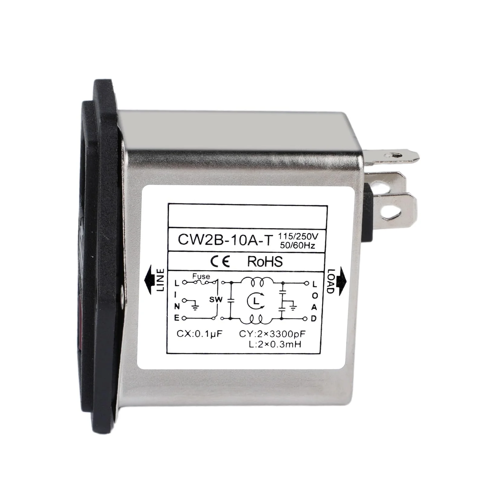 Jadeshay Mains Filter, CW2B-10A-T EMI Filter 10A Single-Phase Mains Filter Socket Electromagnetic Interference Filter 50/60Hz AC 115V/250V - Image 7