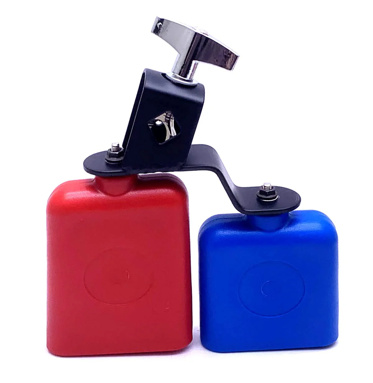 Jam Block Musical Percussion Instrument Plastic Latin Drum Instrument Dual Mounted Bell (Red-Blue) Red-Blue - Image 4