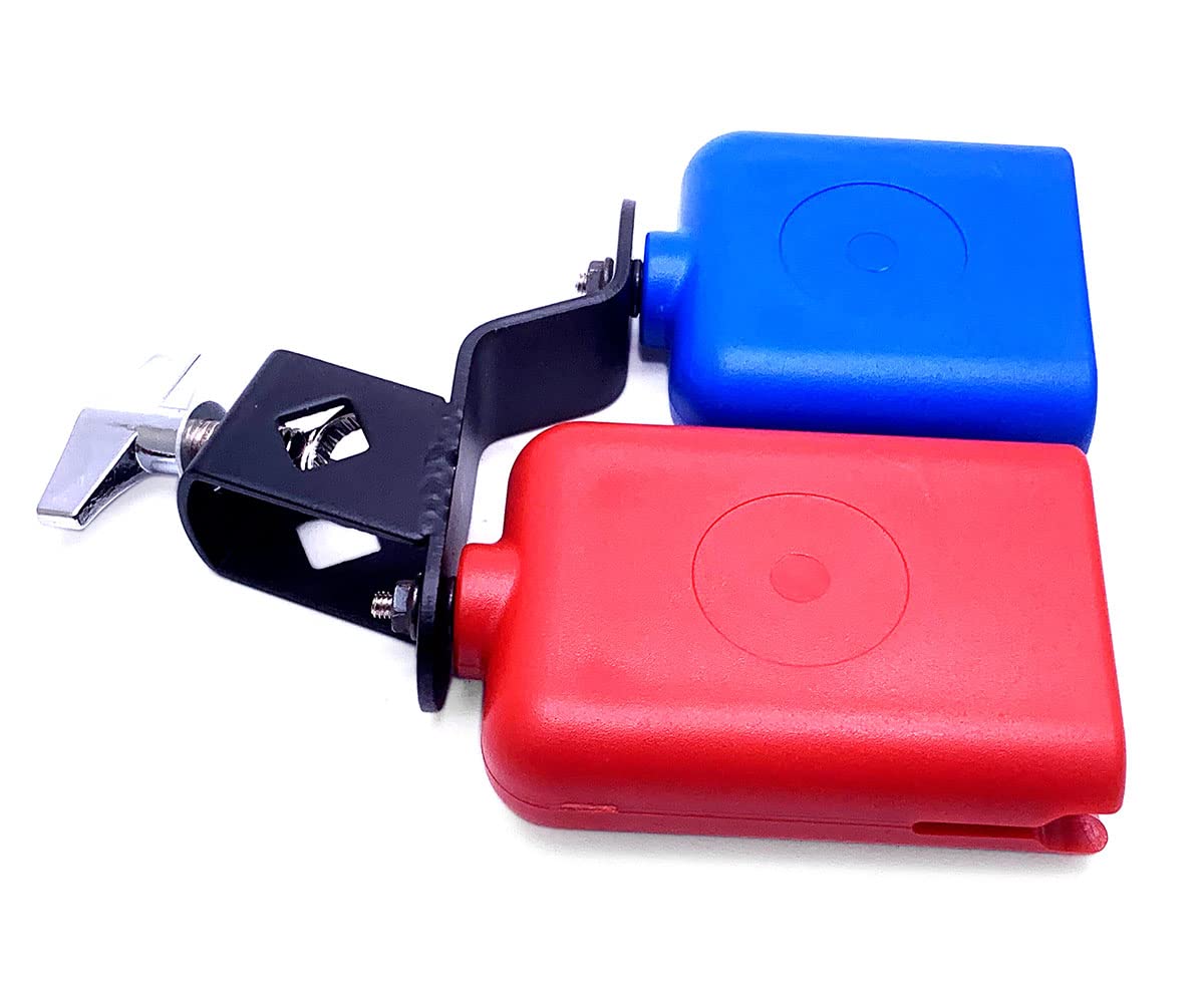 Jam Block Musical Percussion Instrument Plastic Latin Drum Instrument Dual Mounted Bell (Red-Blue) Red-Blue - Image 5