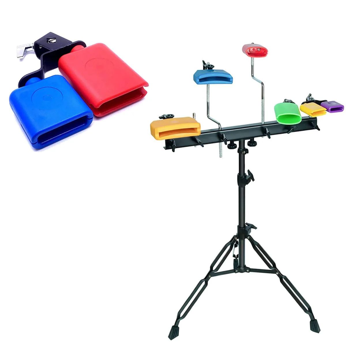 Jam Block Musical Percussion Instrument Plastic Latin Drum Instrument Dual Mounted Bell (Red-Blue) Red-Blue - Image 6