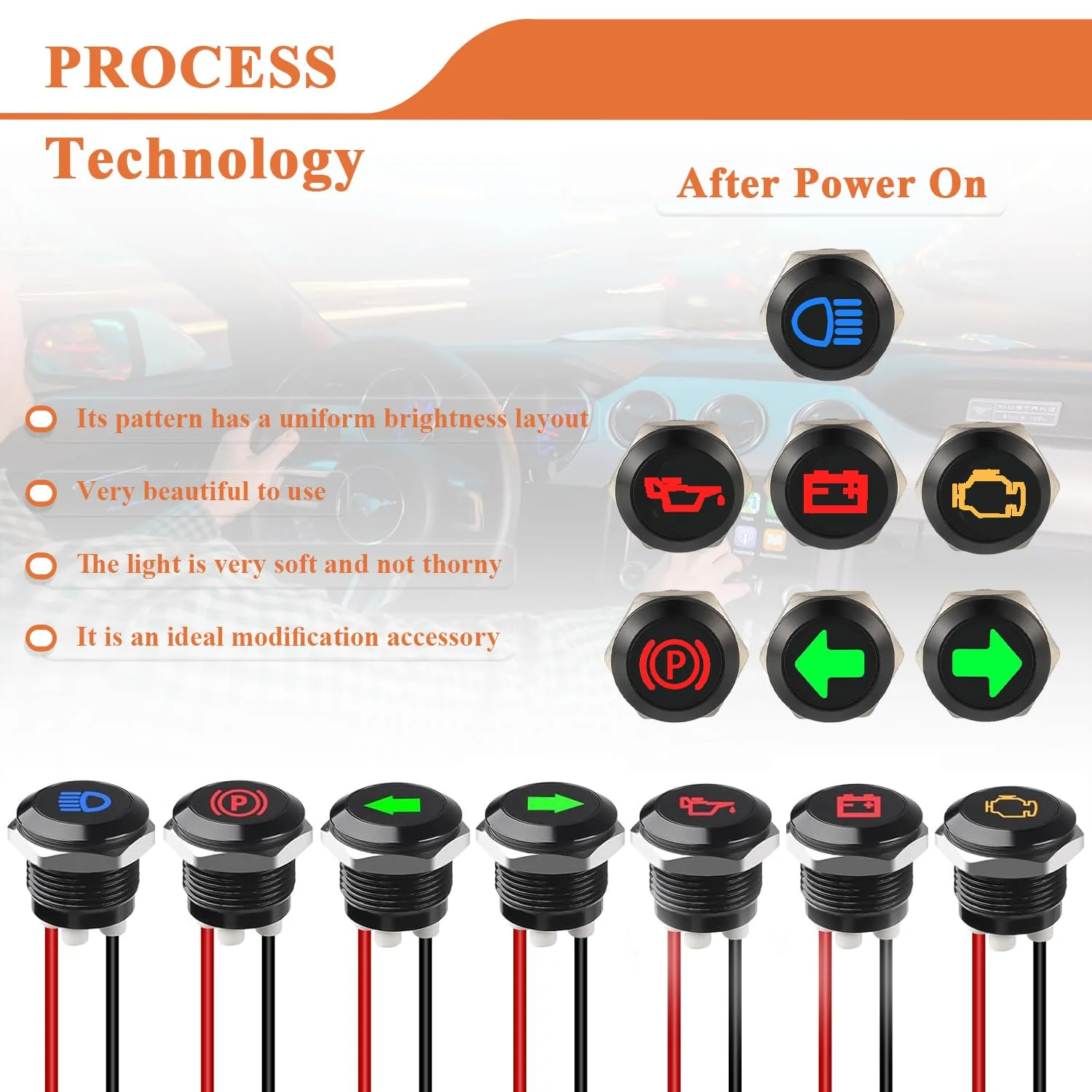 JAMHER Pack of 7 12 mm Waterproof Signal Light LED Indicator Light, DC 12 V/24 V LED Metal Indicator Light with 150 mm Cable for Motorcycles Cars Trucks Tractors RV ATV 7 Pieces - Image 4
