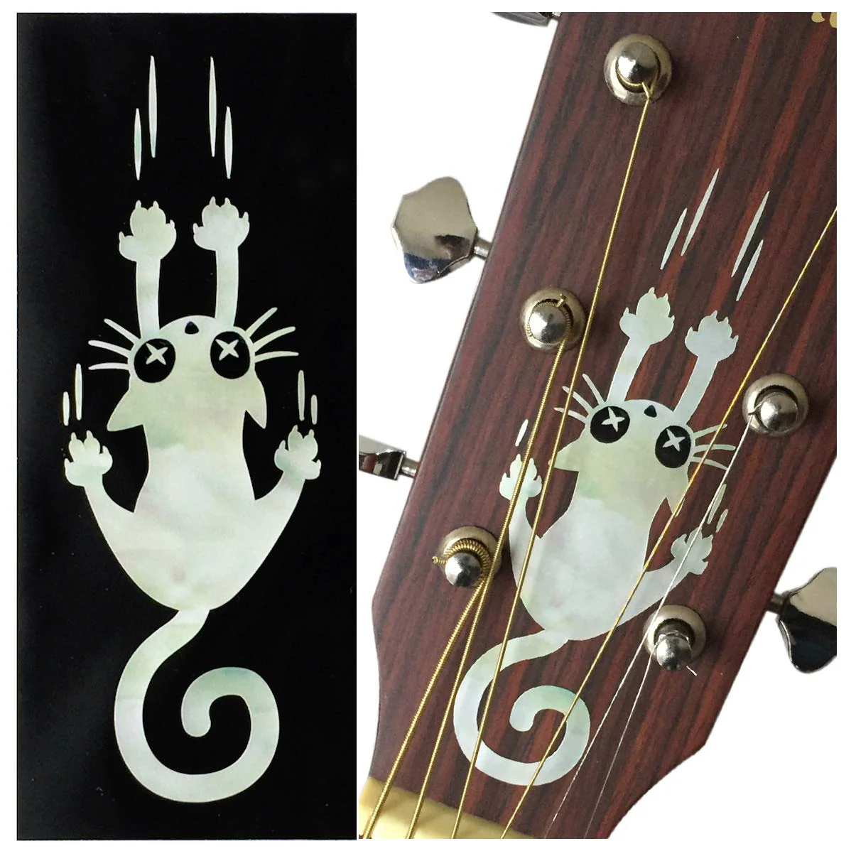 Jamow B-300RC-WT Ripping Slipping Cat - Inlay Sticker for Cats, Guitars and Bass Musical Instruments (WT) White - Image 5