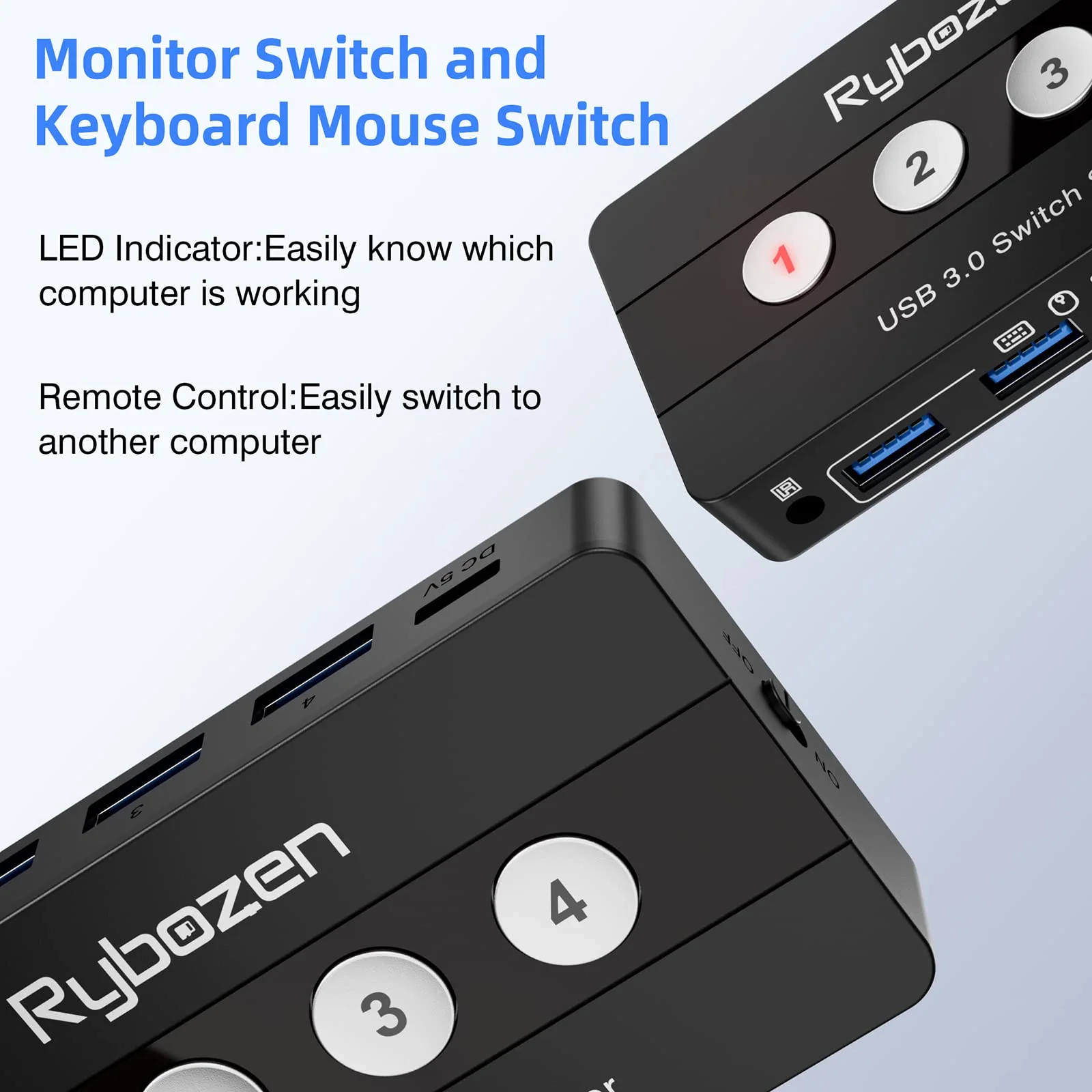 Jancane USB 3.0 Switch Selector, 4 Port KVM Switch USB Peripheral Switcher Box, 4 Computers Sharing 4 USB Devices, Button Switch & Remote Control - Image 5