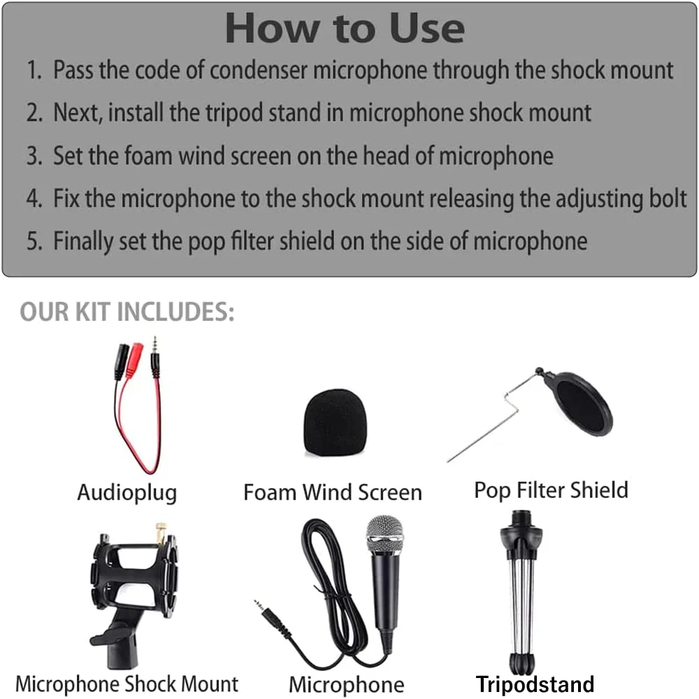 Japard Gaming USB Microphone for PC High Sensitivity, Mini Condenser 3.5 mm Plug for iPhone iPad Android, Broadcast Music Recording Set for Computer Meeting Podcast - Image 5