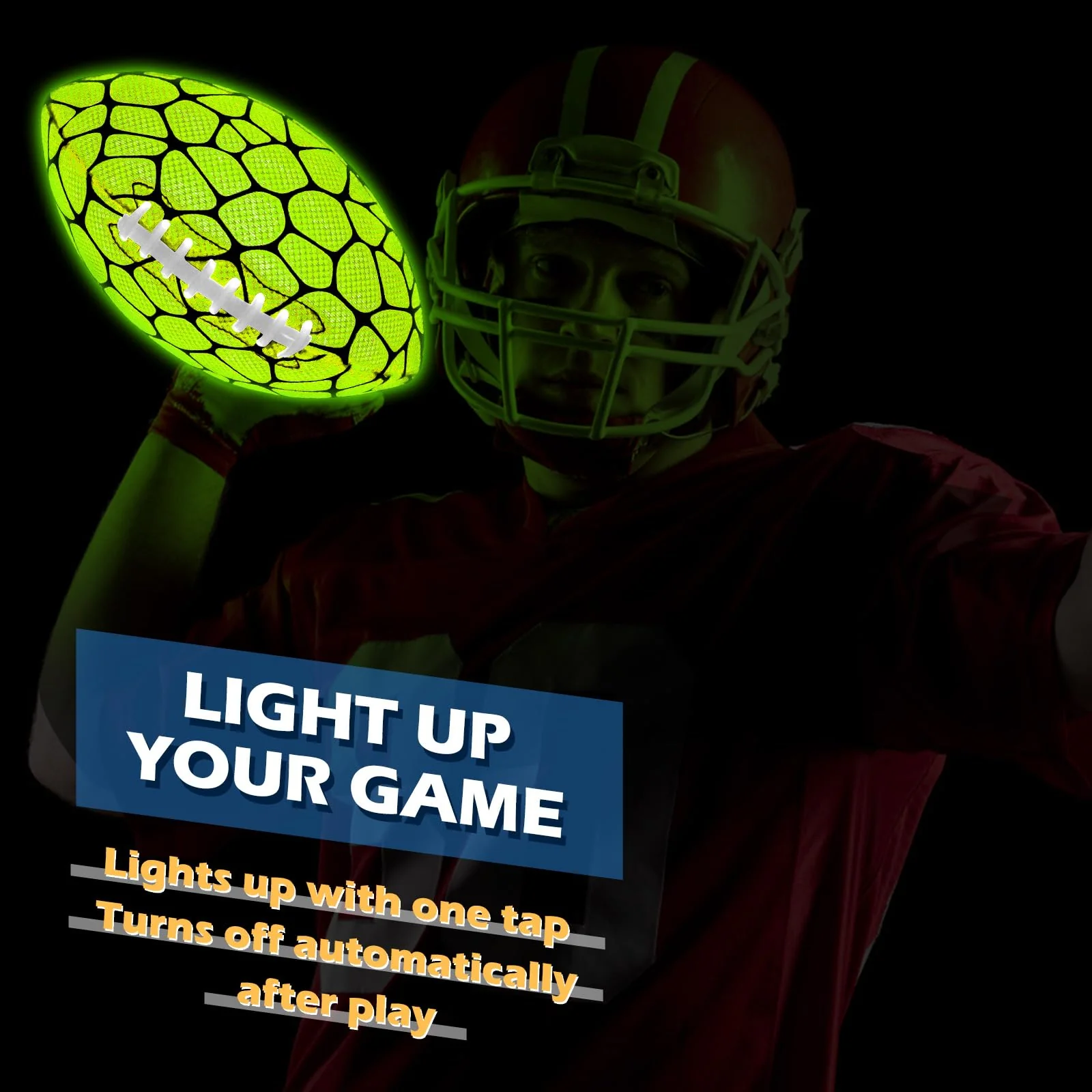 Jasonwell Glow in The Dark Football - Strong Grip Light Up Football Toy Stuff Gift Outdoor Sports Ball for Boys Kids Teen Junior Youth Adult Christmas Birthday Gifts for Ages 6-8 8-12 13+ Year Old No.9 Green - Image 2