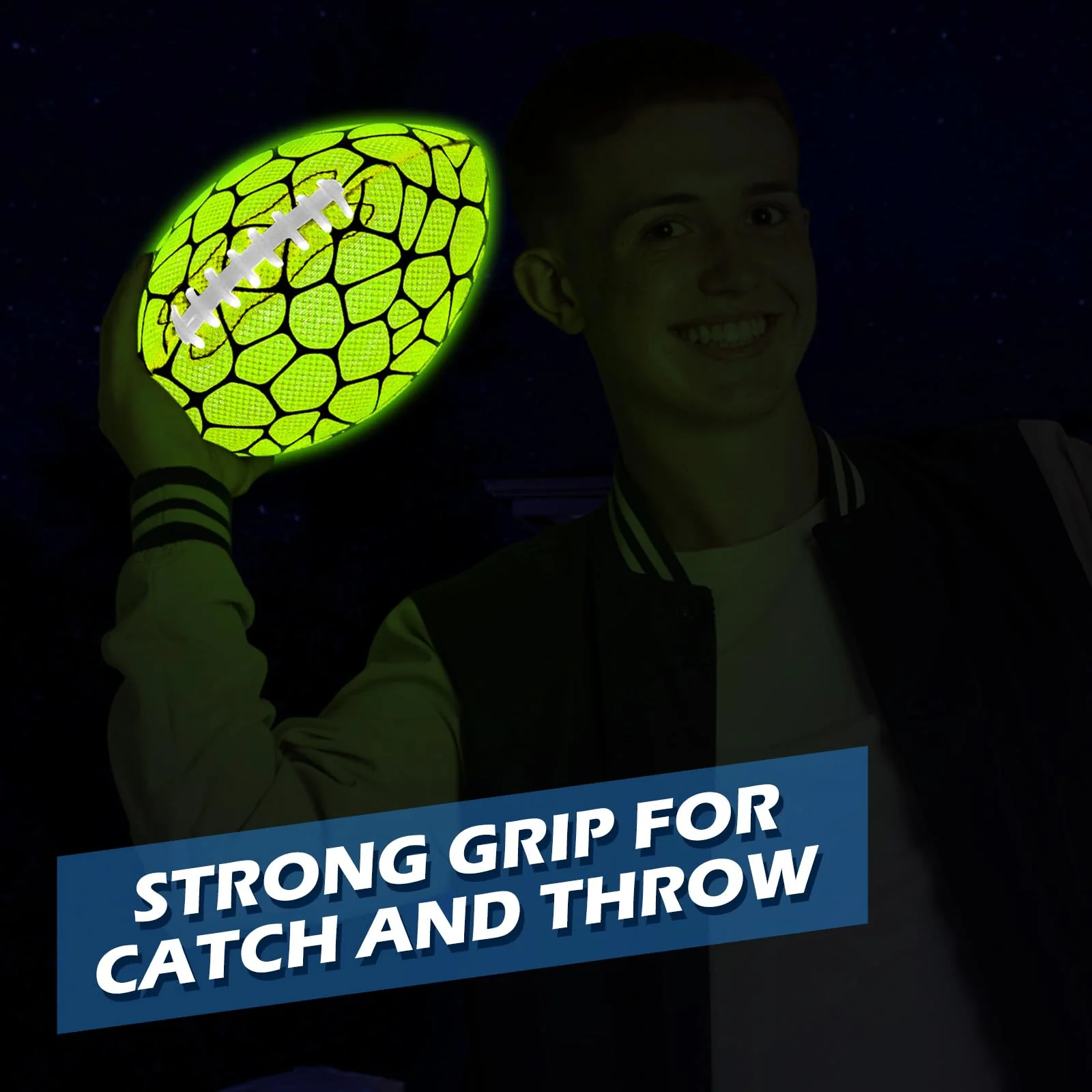 Jasonwell Glow in The Dark Football - Strong Grip Light Up Football Toy Stuff Gift Outdoor Sports Ball for Boys Kids Teen Junior Youth Adult Christmas Birthday Gifts for Ages 6-8 8-12 13+ Year Old No.9 Green - Image 3