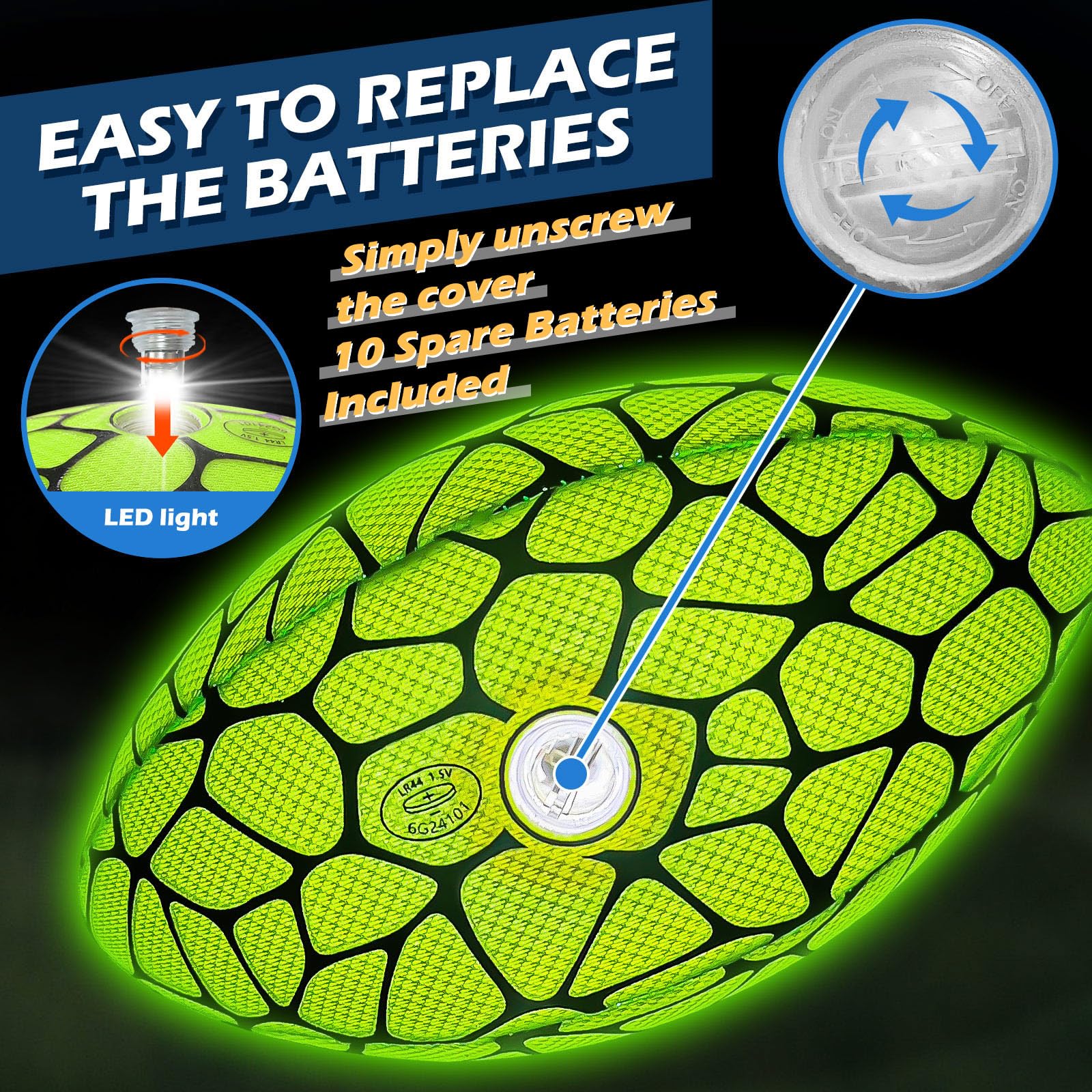 Jasonwell Glow in The Dark Football - Strong Grip Light Up Football Toy Stuff Gift Outdoor Sports Ball for Boys Kids Teen Junior Youth Adult Christmas Birthday Gifts for Ages 6-8 8-12 13+ Year Old No.9 Green - Image 4