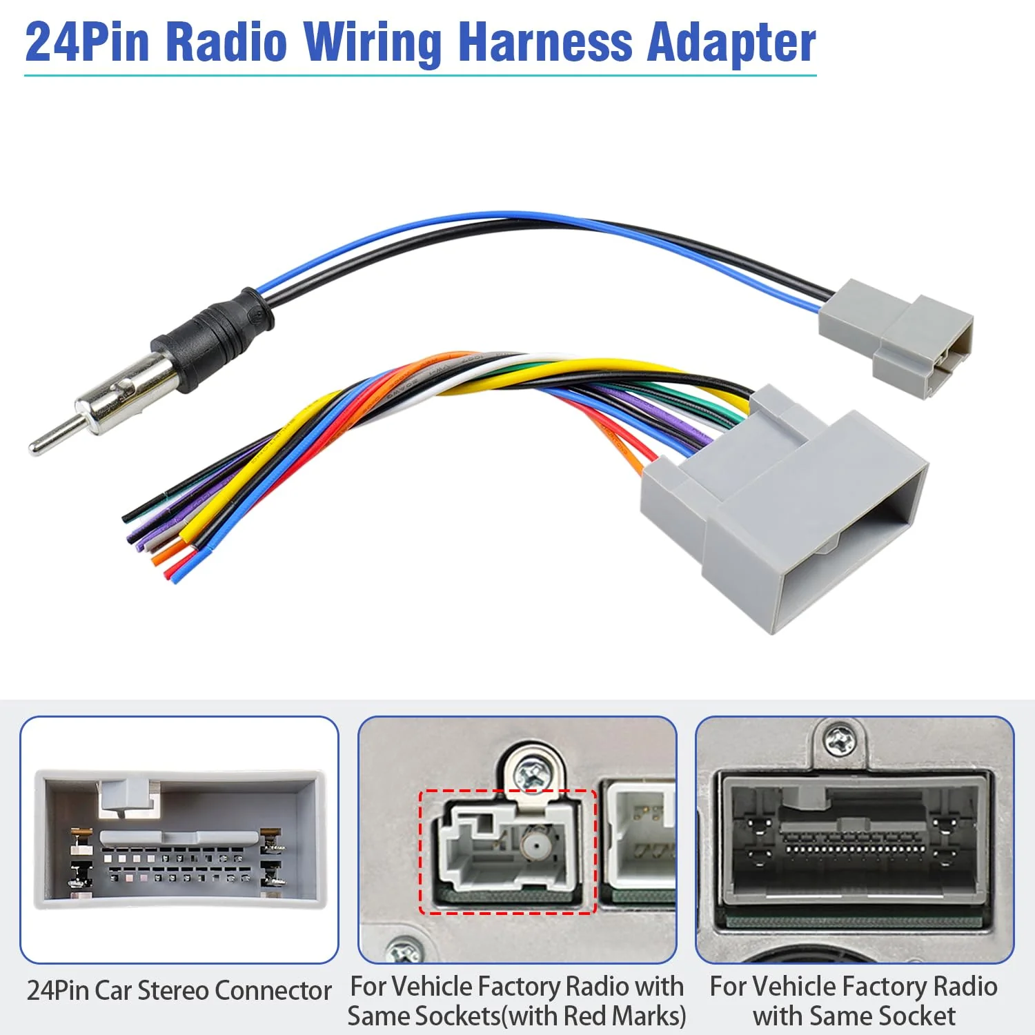 Jayubein 24Pin Radio Wiring Harness Kit Compatible with 12-15 Honda Accord CRV Civic Pilot Fit Odyssey CRZ Ridgeline Insight Car Stereo Connector Antenna Adapter 24P Harness+Antenna for Honda/Acura 12-15 - Image 3