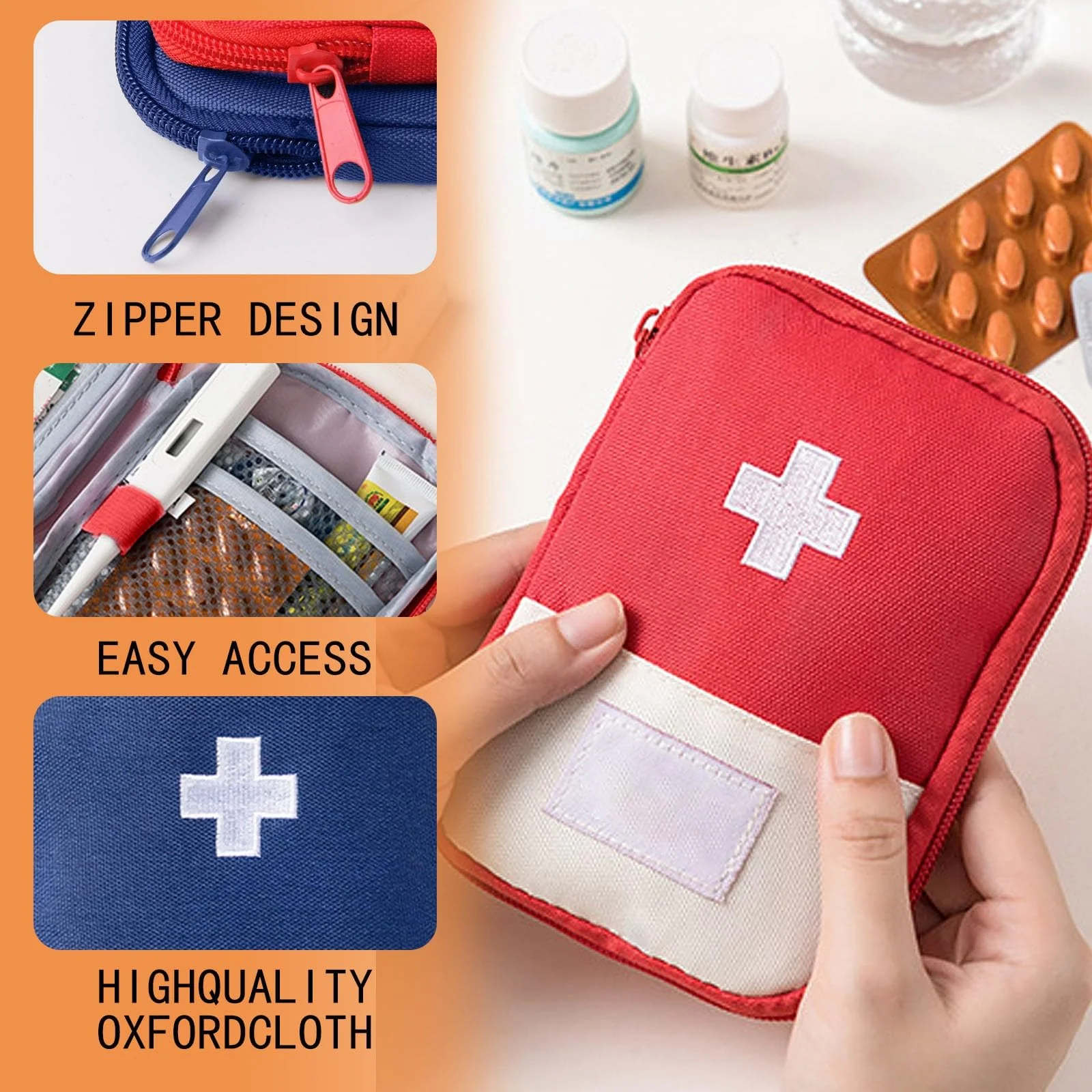 JCUGSBS Pack of 2 Medicine Bag Small Travel Pharmacy Bag Empty First Aid Bag Empty Emergency Bag Portable Medicine Storage Bag for Home, Office, Travel, Outdoor (Red, Blue), blue - Image 5