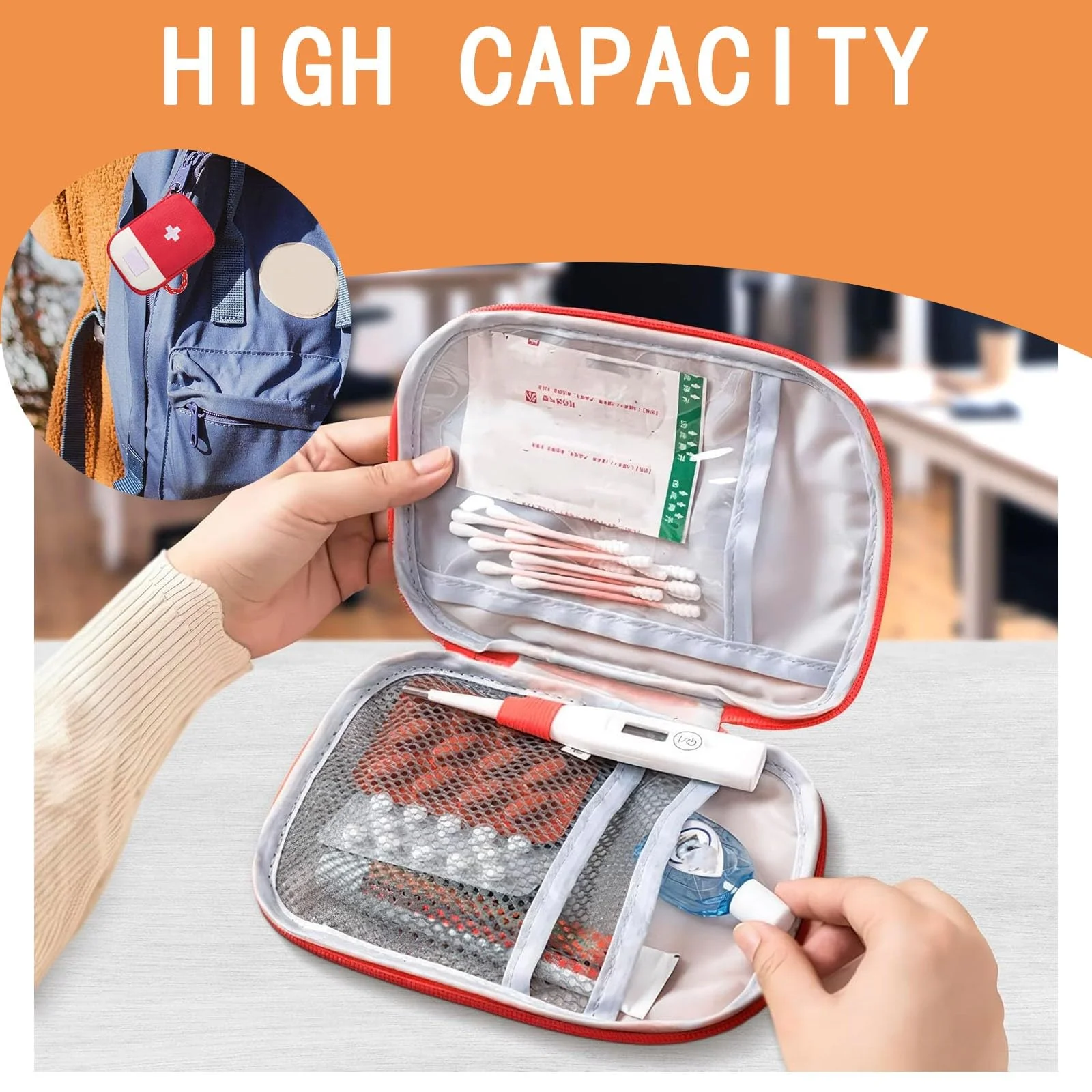 JCUGSBS Pack of 2 Medicine Bag Small Travel Pharmacy Bag Empty First Aid Bag Empty Emergency Bag Portable Medicine Storage Bag for Home, Office, Travel, Outdoor (Red, Blue), blue - Image 6