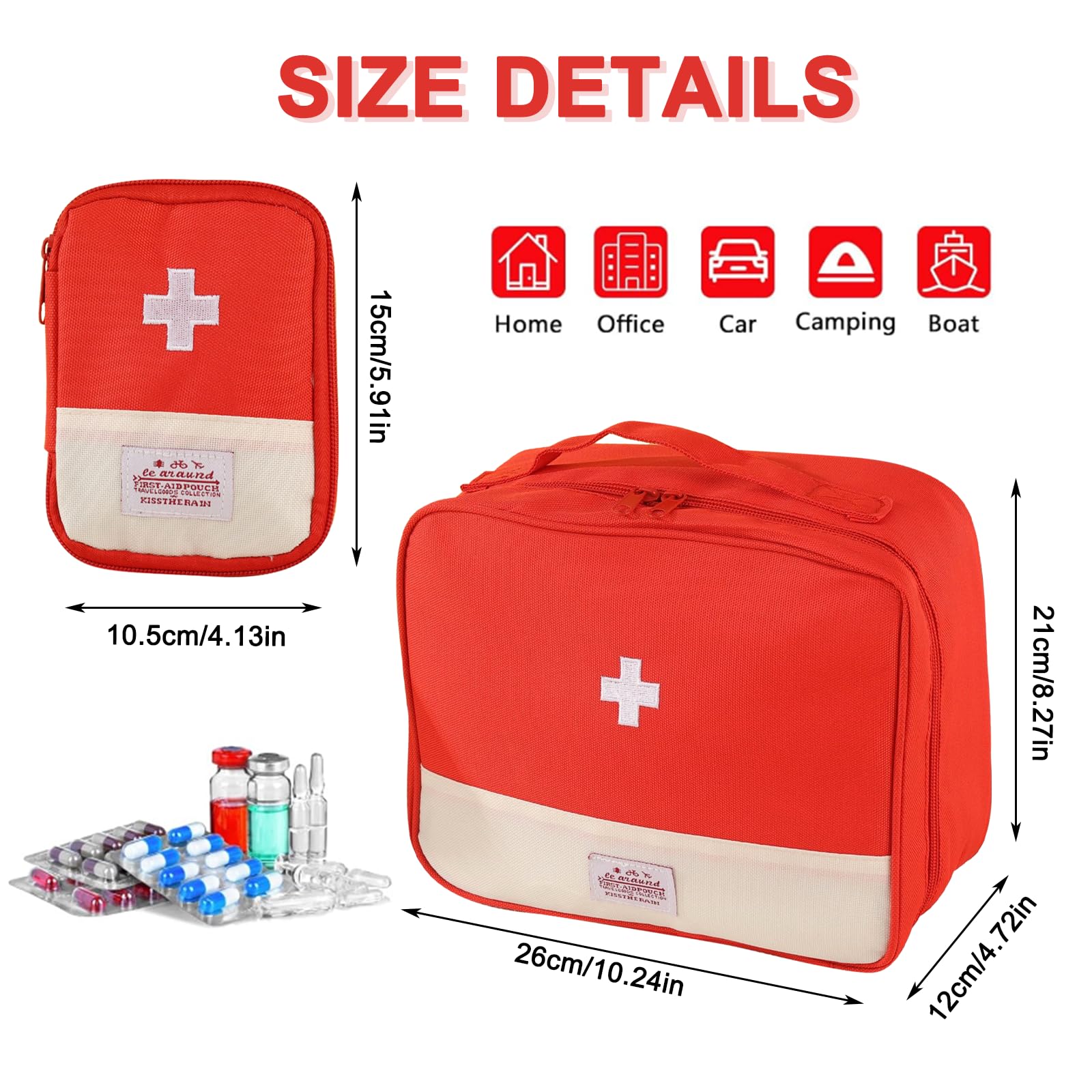 JDBlissful Medicine Bag, Travel Pharmacy Bag, Pack of 2, Large Capacity, Waterproof Emergency Bag, Empty First for Portable Medicine Bag for Home, Office, Portable Medical Bag - Red, Casual - Image 2