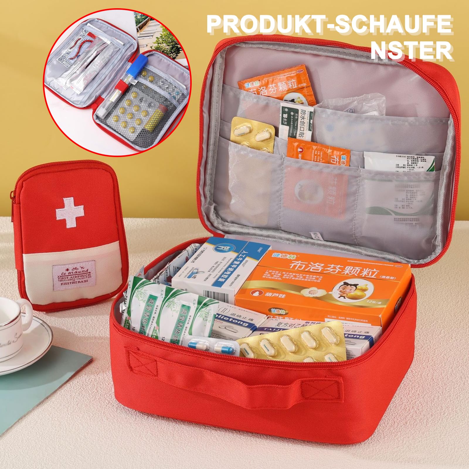 JDBlissful Medicine Bag, Travel Pharmacy Bag, Pack of 2, Large Capacity, Waterproof Emergency Bag, Empty First for Portable Medicine Bag for Home, Office, Portable Medical Bag - Red, Casual - Image 4
