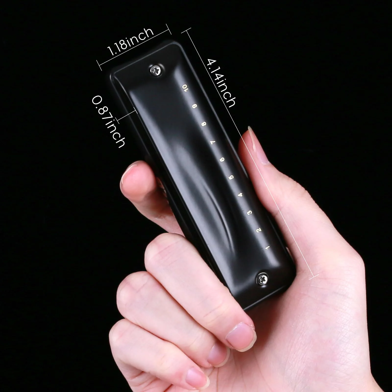 JDR Harmonica Key of C Ninja, Blues Mini Harp 10 Holes 20 Tones Musical with Case for Adults Beginners Teacher Professional Students Musician Folk Rock Standard Diatonic Mouth Organ Black - Image 3