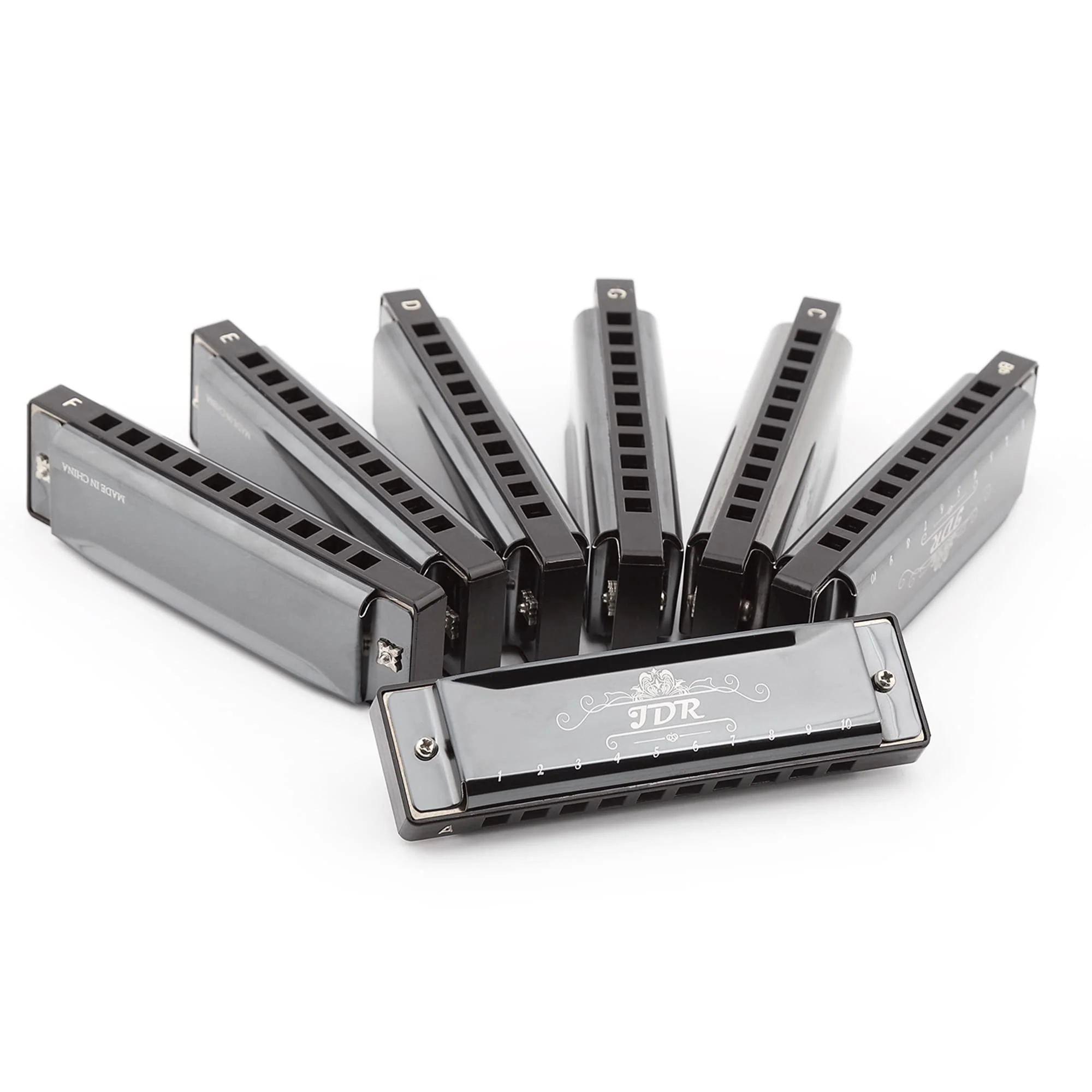 JDR Harmonica Set of 7 Key of C D E F G A Bb 10 Holes 20 Tones Blues Harp Diatonic Mouth Organ armonica with EVA Protective Case for Adults Kids Beginner Professional Intermediate Student Gift Black C D E F G A and Bb - Image 4