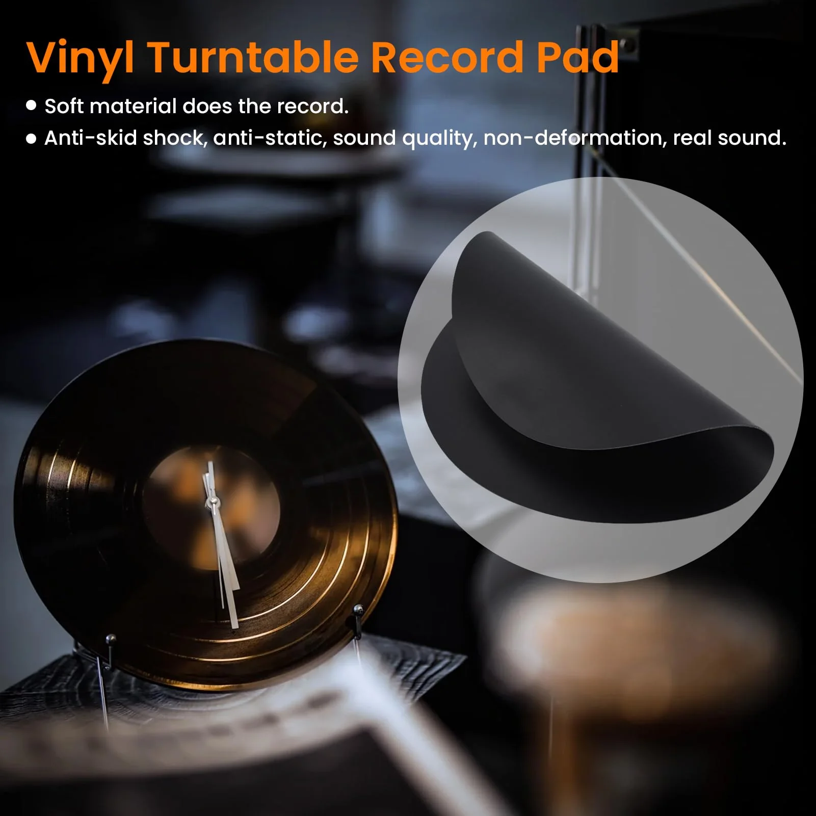 Jeanoko 1PCS Turntable Mat, Leather Turntable Slipmat 12 inch, Leather Record Pad Multifunctional Record Mat, Turntable Antistatic for Pad Felt for Reduce Vibration,Record Player Mat(Thickness 1.5MM) - Image 2