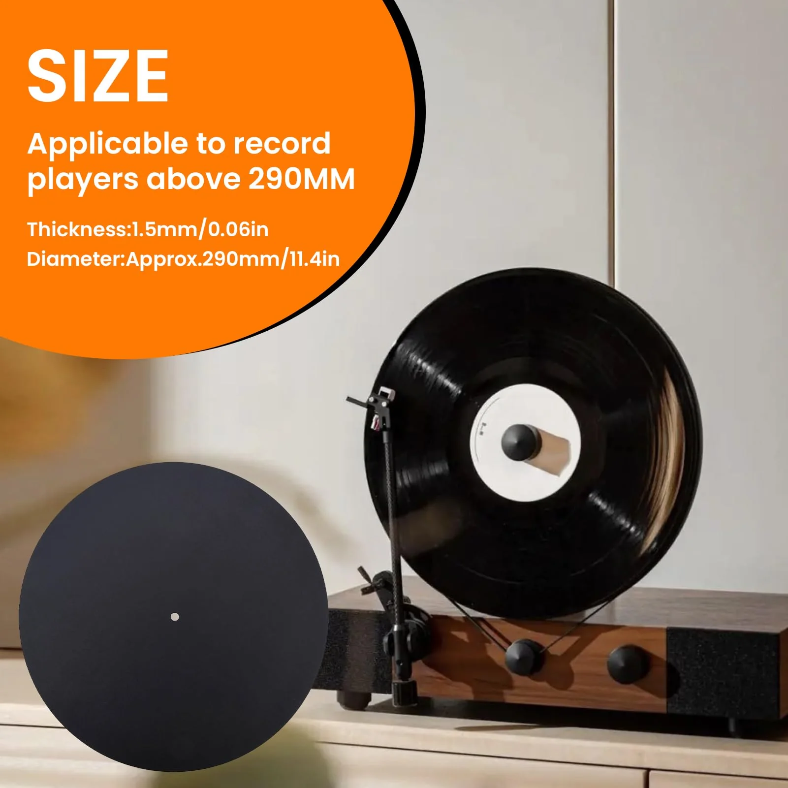 Jeanoko 1PCS Turntable Mat, Leather Turntable Slipmat 12 inch, Leather Record Pad Multifunctional Record Mat, Turntable Antistatic for Pad Felt for Reduce Vibration,Record Player Mat(Thickness 1.5MM) - Image 3