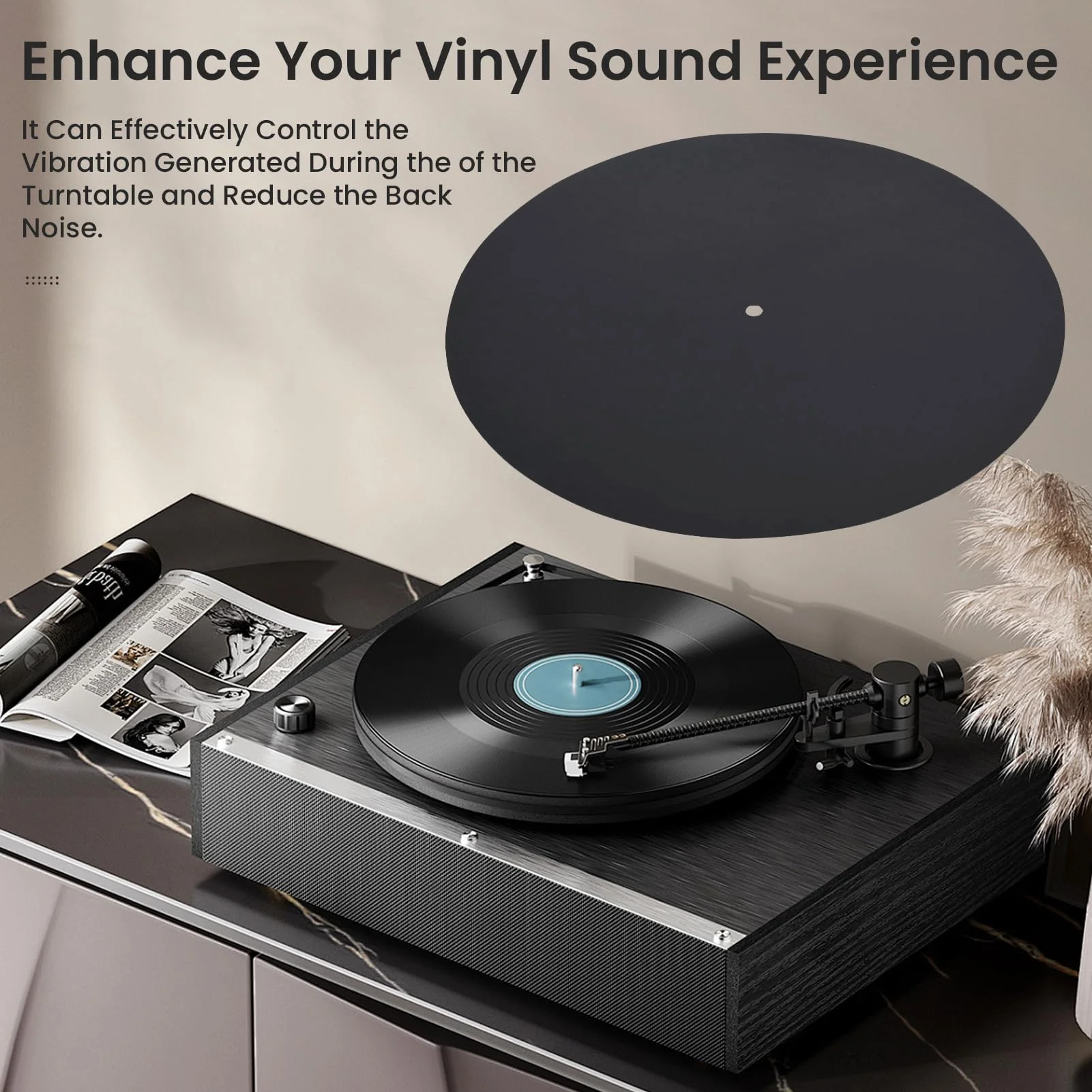 Jeanoko 1PCS Turntable Mat, Leather Turntable Slipmat 12 inch, Leather Record Pad Multifunctional Record Mat, Turntable Antistatic for Pad Felt for Reduce Vibration,Record Player Mat(Thickness 1.5MM) - Image 4