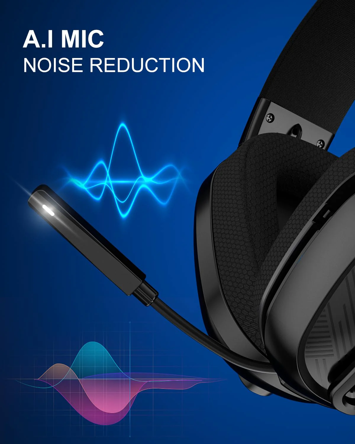 Jeecoo 2.4GHz Wireless Gaming Headset with Microphone for PC PS5 PS4, Bluetooth 5.3 Gaming Headphones with Noise Canceling Mic for Laptop, Mobile, Mac, Stereo Sound, 50+Hr Battery, Low Latency Black - Image 3