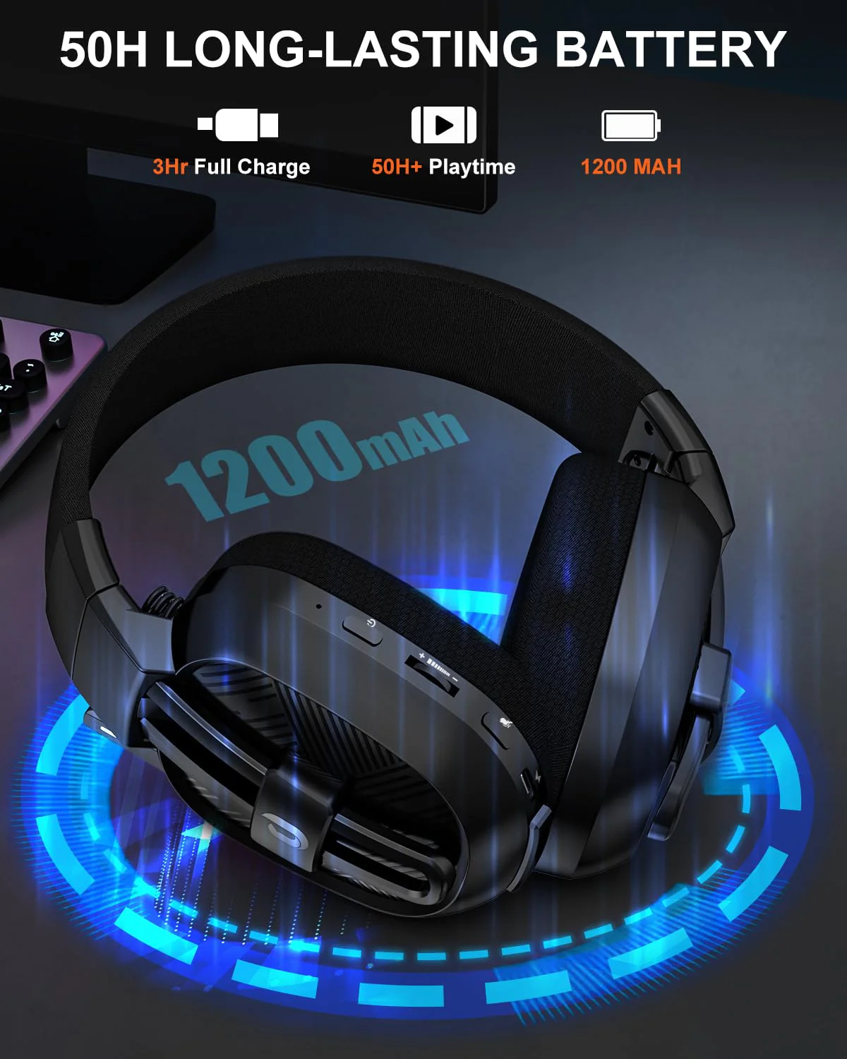 Jeecoo 2.4GHz Wireless Gaming Headset with Microphone for PC PS5 PS4, Bluetooth 5.3 Gaming Headphones with Noise Canceling Mic for Laptop, Mobile, Mac, Stereo Sound, 50+Hr Battery, Low Latency Black - Image 4