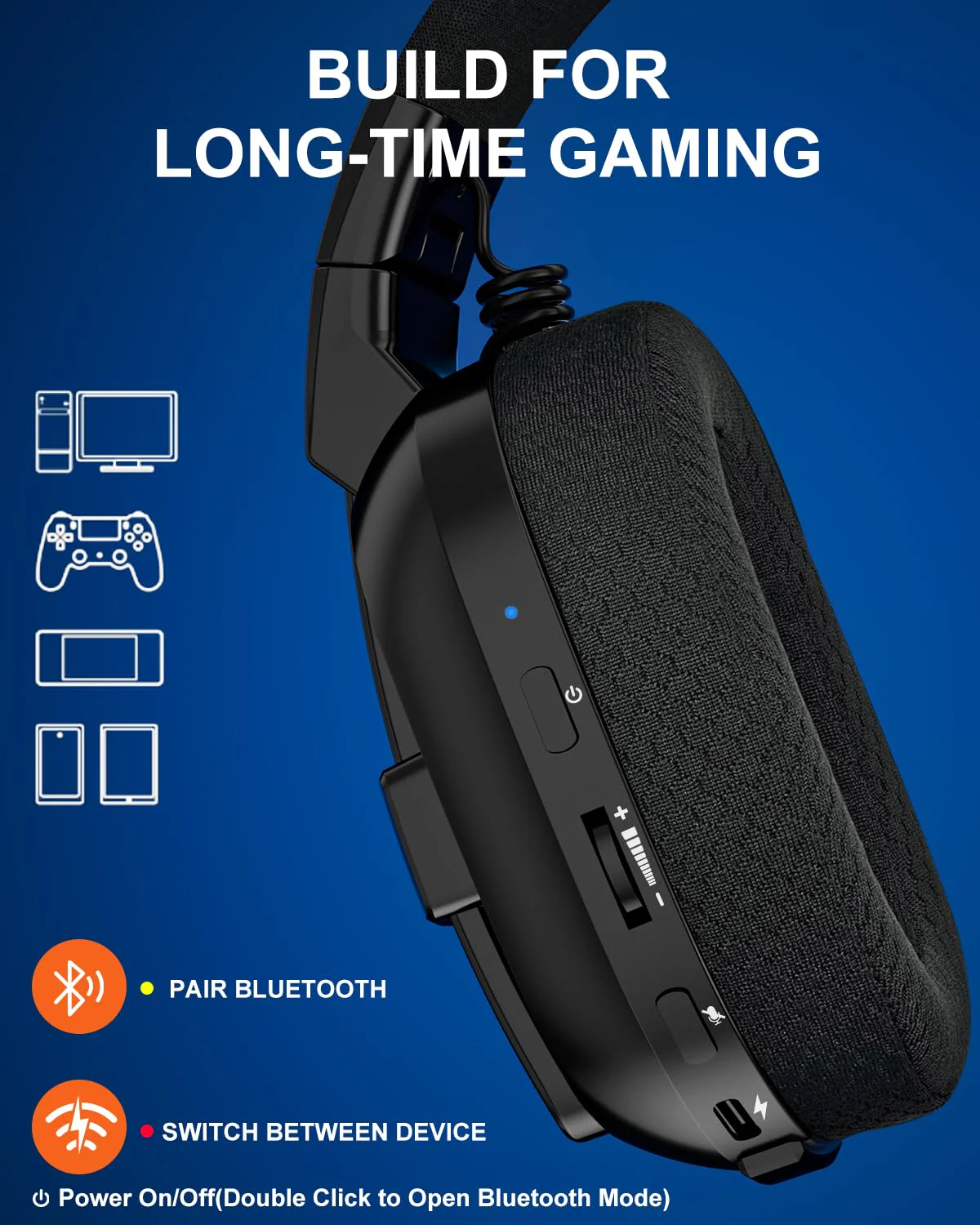 Jeecoo 2.4GHz Wireless Gaming Headset with Microphone for PC PS5 PS4, Bluetooth 5.3 Gaming Headphones with Noise Canceling Mic for Laptop, Mobile, Mac, Stereo Sound, 50+Hr Battery, Low Latency Black - Image 6