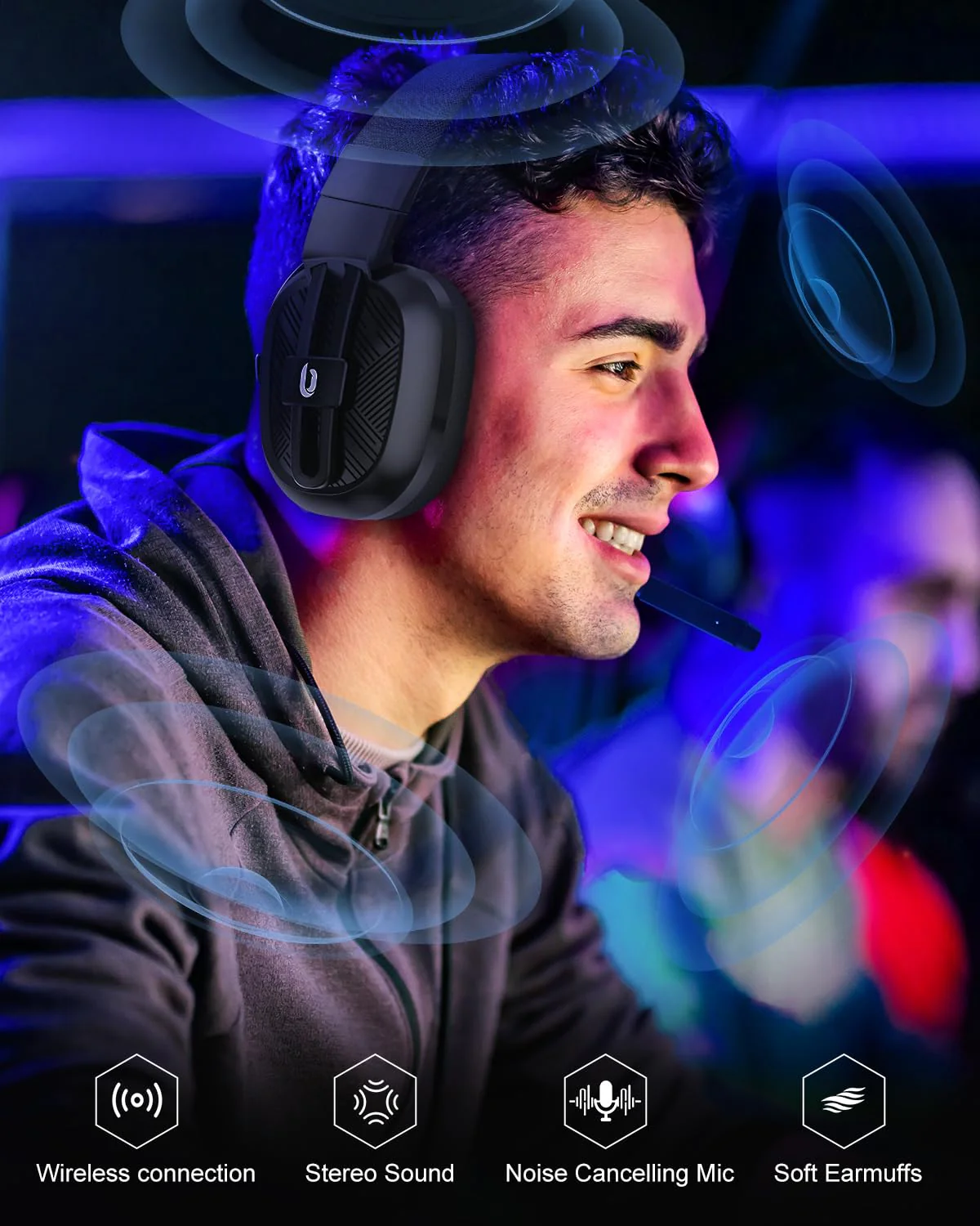 Jeecoo 2.4GHz Wireless Gaming Headset with Microphone for PC PS5 PS4, Bluetooth 5.3 Gaming Headphones with Noise Canceling Mic for Laptop, Mobile, Mac, Stereo Sound, 50+Hr Battery, Low Latency Black - Image 8
