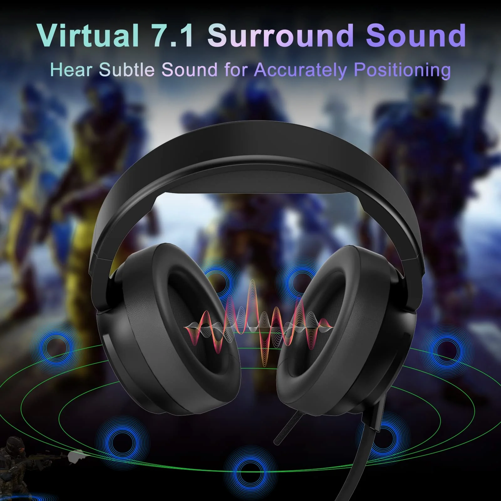 Jeecoo V20U USB Pro Gaming Headset for PC - 7.1 Surround Sound Headphones with Noise Cancelling Microphone- Memory Foam Ear Pads RGB Lights for Laptops - Image 3
